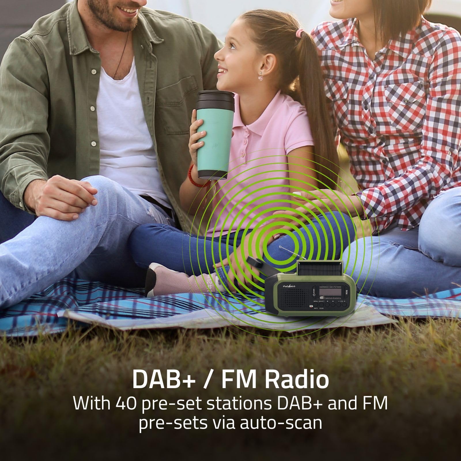 NEDIS RDDBCR2000 grün Notfallradio DAB+ FM Wecker, tragbar Batterie Solar
