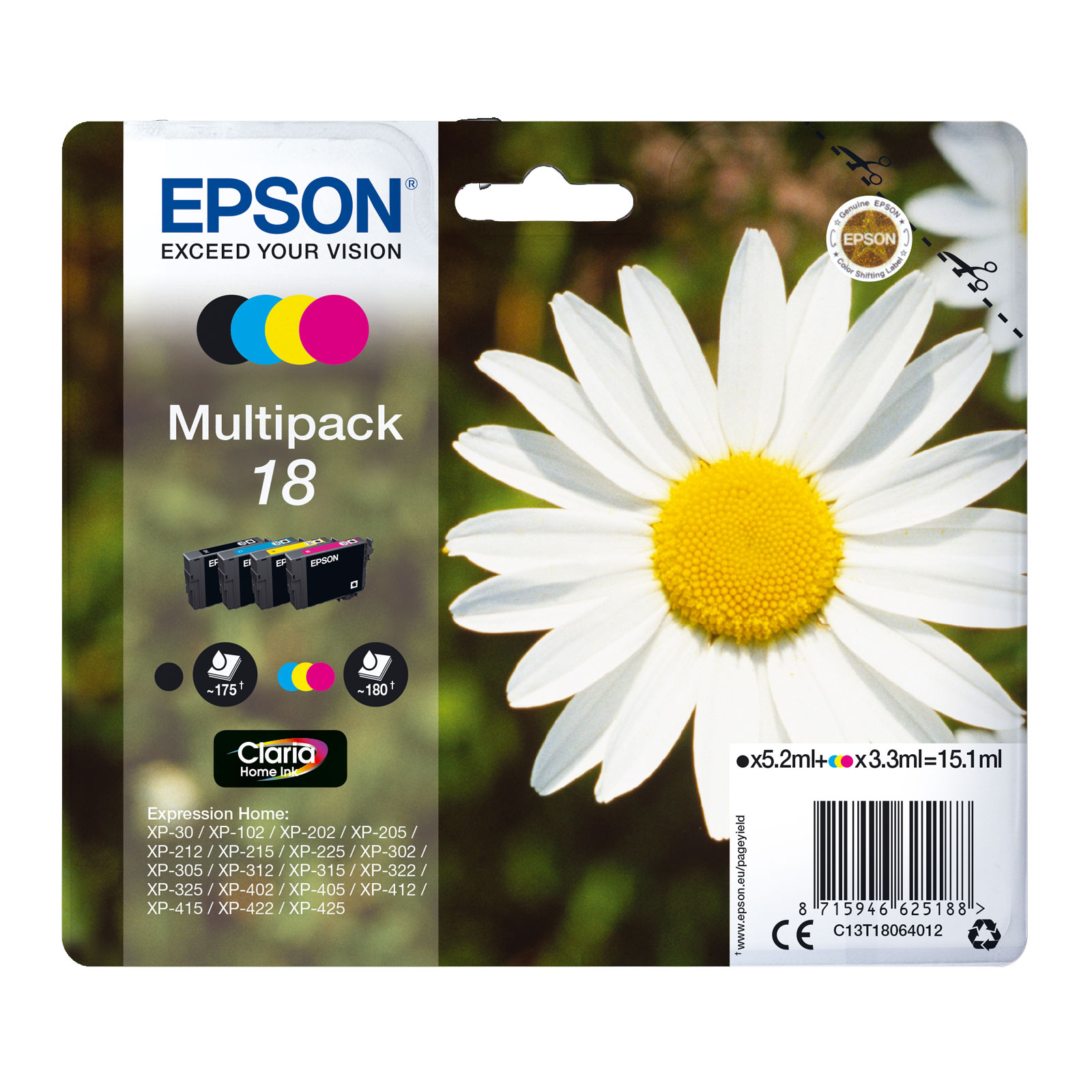 EPSON C13T18064012 Multipack 18 Claria Home Ink Serie "Gänseblume" (4 Farben)