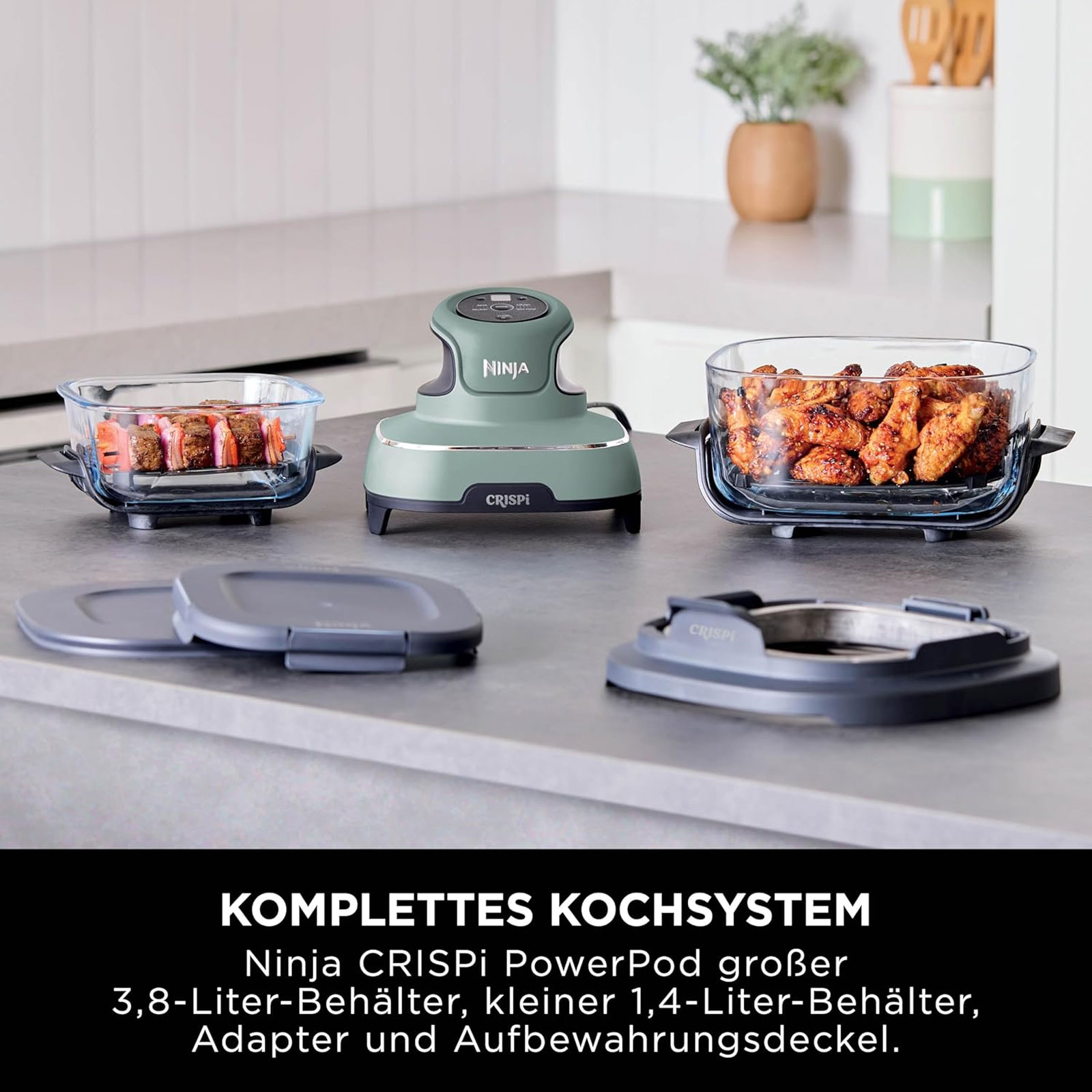 Ninja FN101EUSG CRISPi 4-in-1 Tragbare Glas-Heißluftfritteuse, Grün