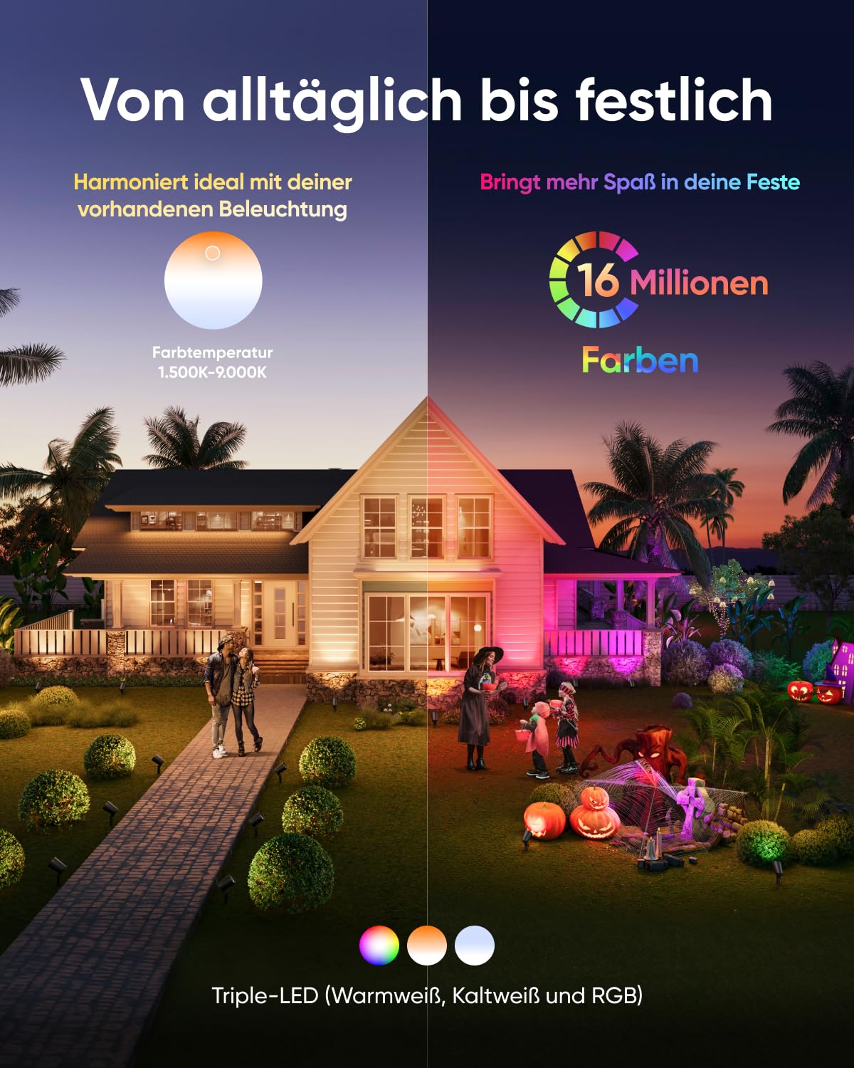 eufy Außen-Strahler E10, 2er-Set, Smarte Verkabelte RGBWW LED Strahler