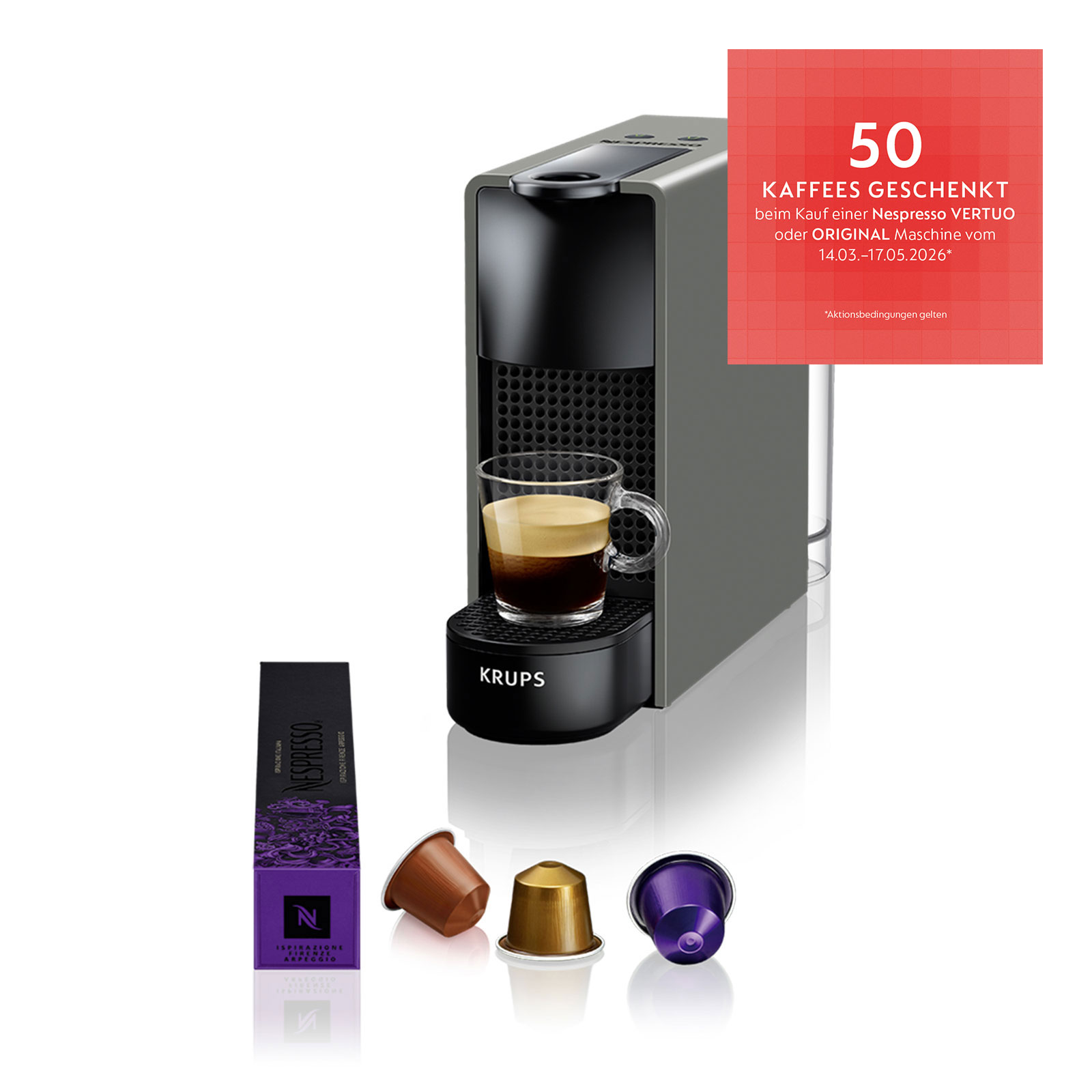 Krups XN110B Essenza Mini Nespressomaschine Grau