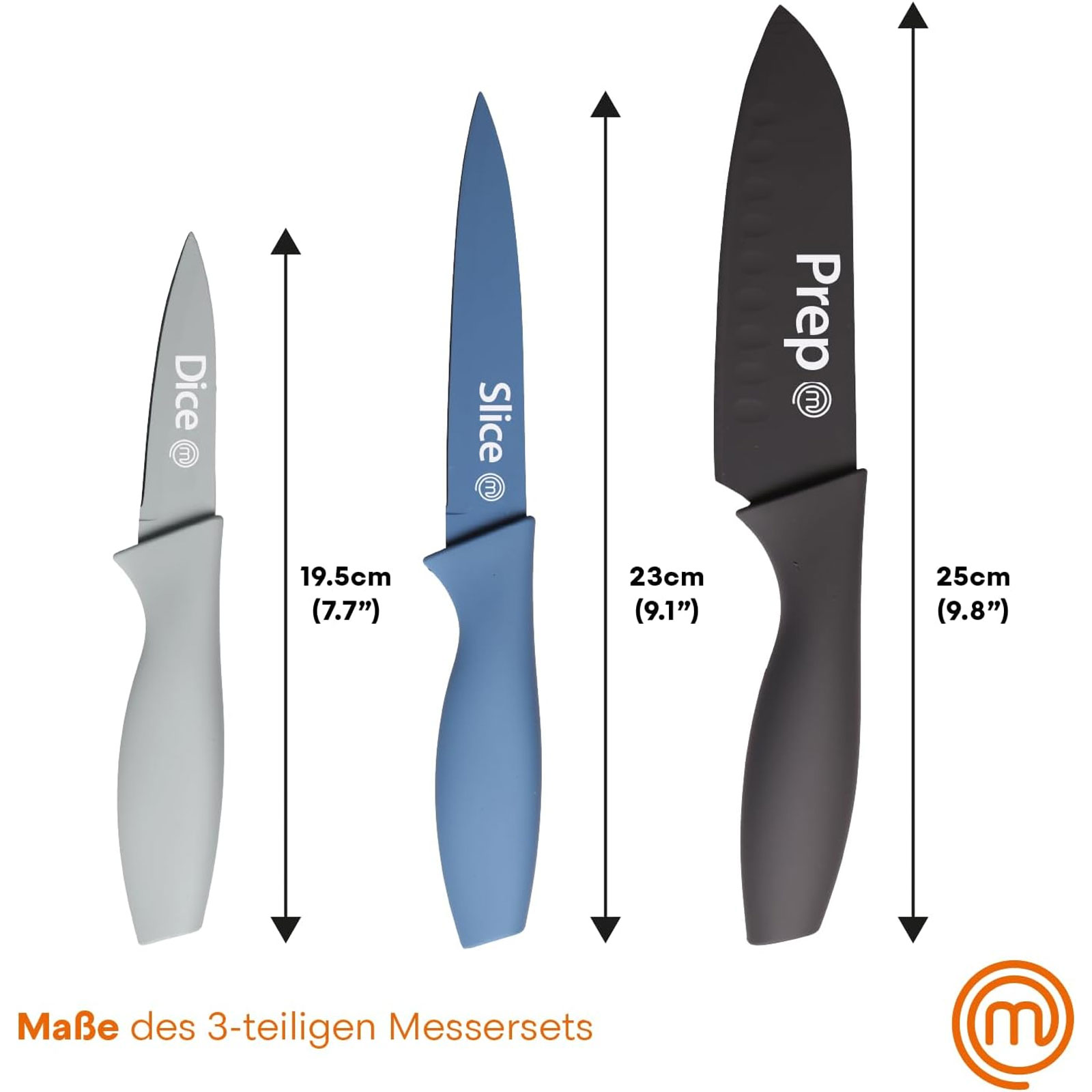 MasterChef FSC Schneidebrett + 3-teiliges Küchenmesser-Set + Küchentextilien-Set 3-teilig