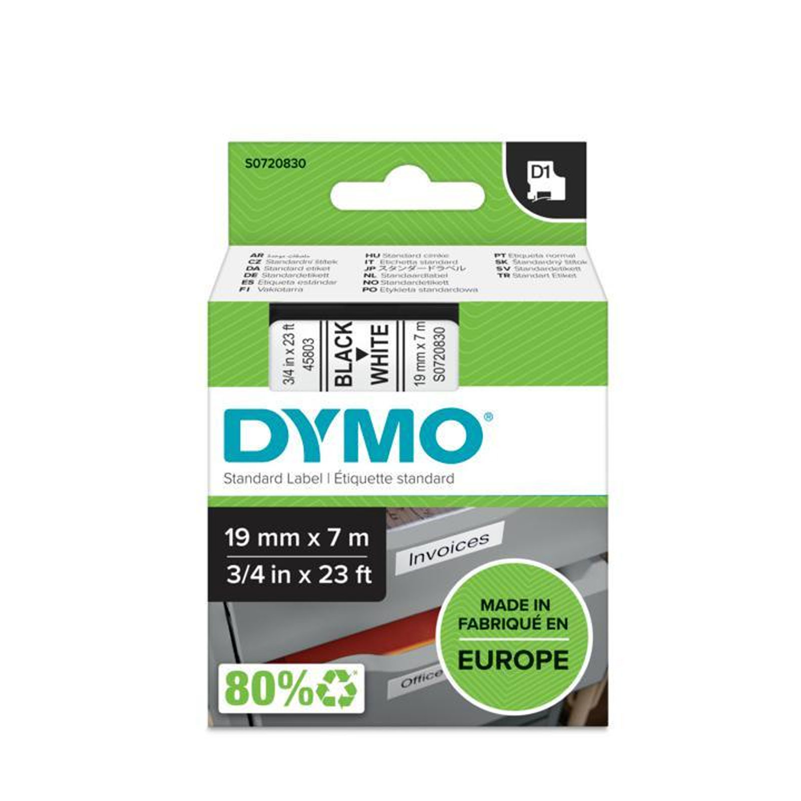 Dymo D1 Schriftband 45803 19mmx7.0m schwarz->weiß