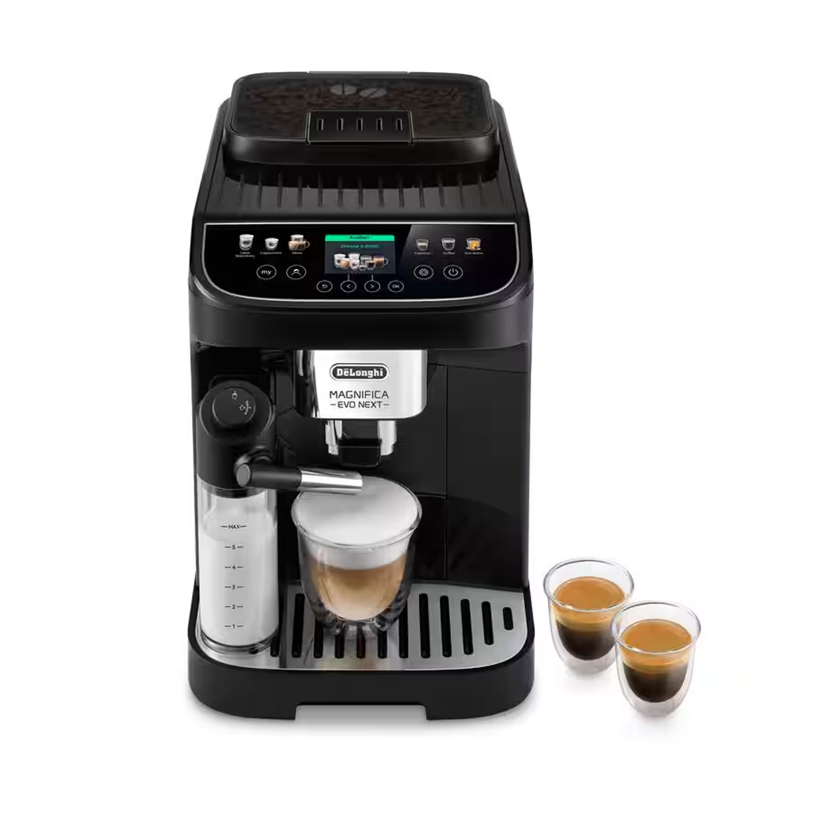 De'Longhi ECAM 310.60.B Magnifica EVO Next Kaffeevollautomat (OneTouch, schwarz, TFT-Farbdisplay, 250 g Bohnenbehälter, 1,9 l Wassertank, Milchbehälter)