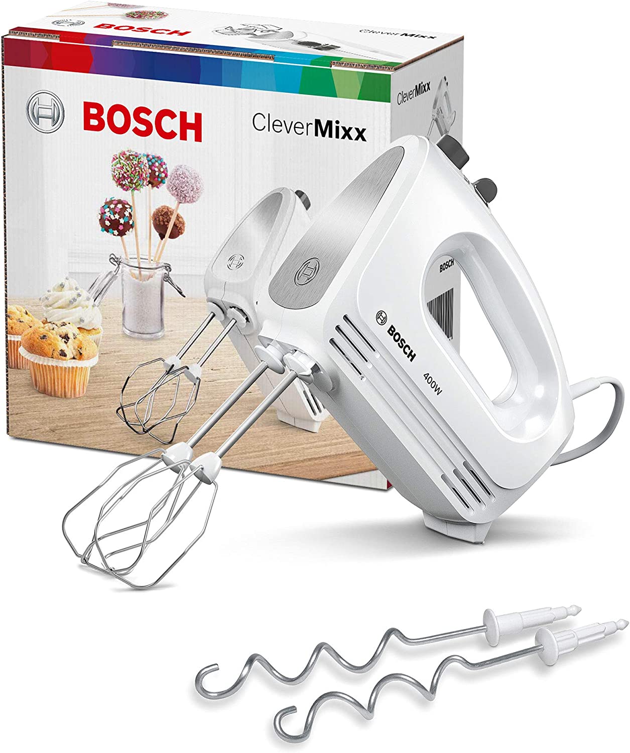 Bosch MFQ24200 Handrührer, CleverMixx, 400 W, Weiß, Edelstahl gebürstet