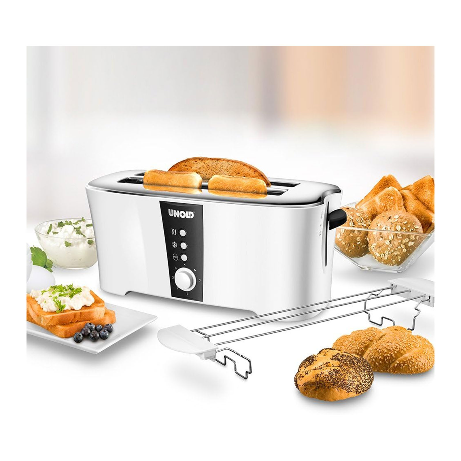 UNOLD 38020 Design Dual 4-Scheiben-Doppel-Langschlitz-Toaster