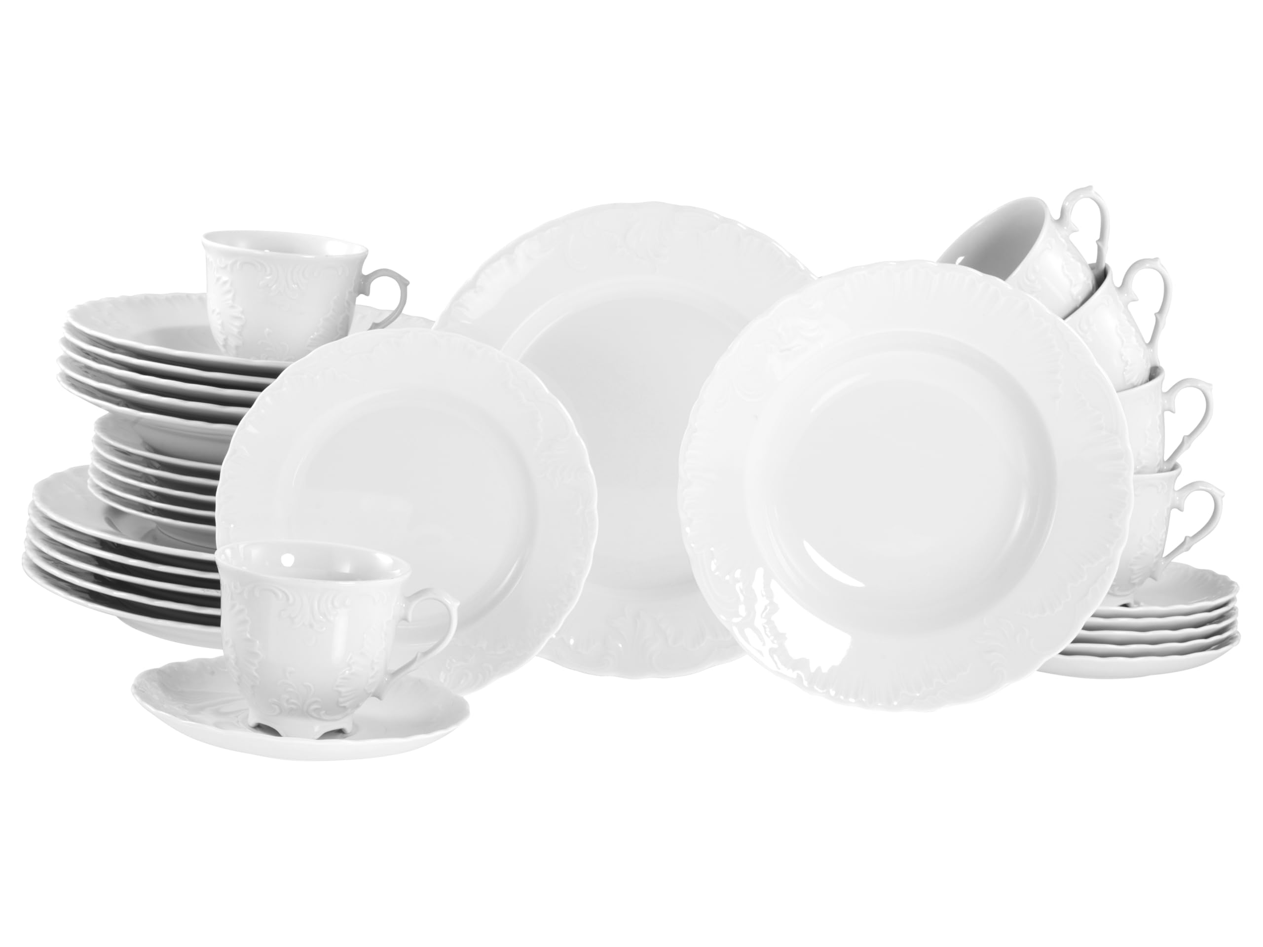 CreaTable, 12644, Serie Rokoko Weiss, 30-teiliges Geschirrset für 6 Personen