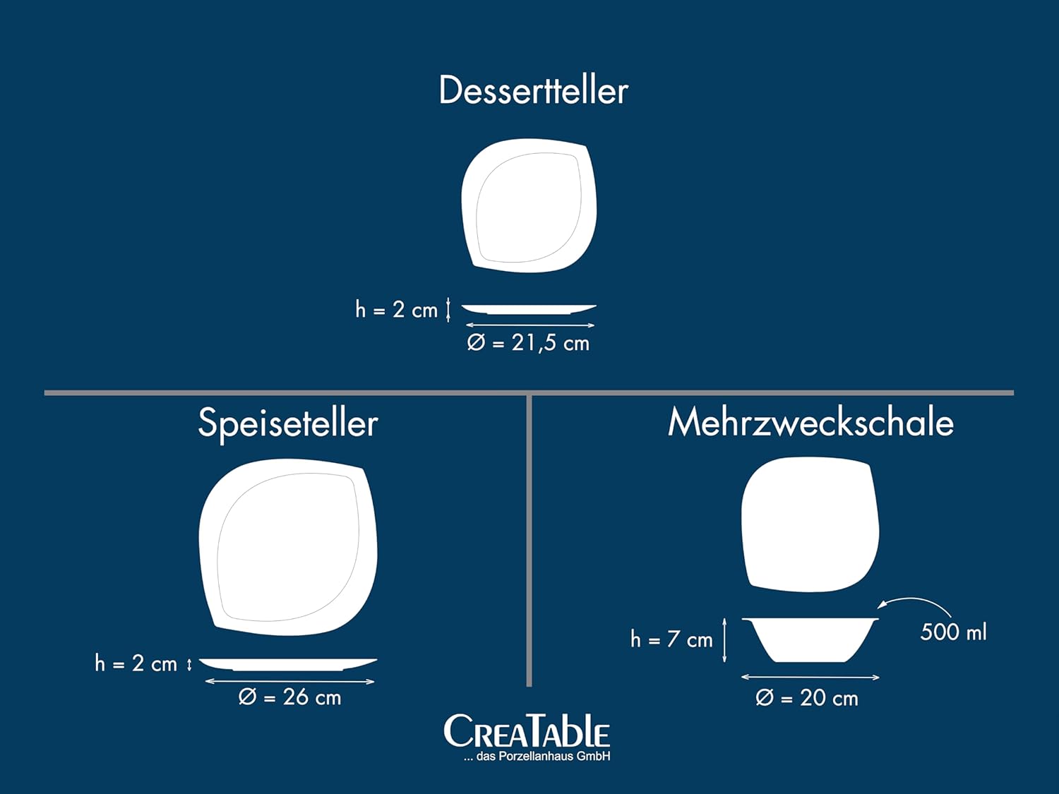 CreaTable, 11443, Serie Melbourne, 12-teiliges Geschirrset, Teller Set aus Porzellan