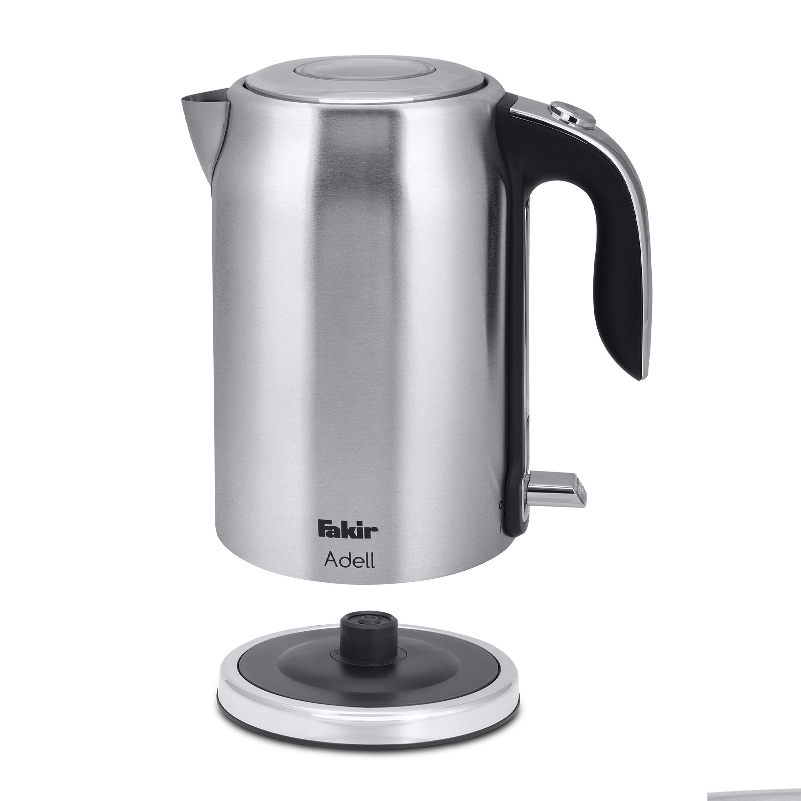 Fakir Wasserkocher Adell Edelstahl/Silber (Edelstahlgehäuse, 1,7 Liter, 2.200 Watt, Kabellos und 360° rotierend, Wasserstandsanzeige, Kalkfilter, beleuchteter Hauptschalter)