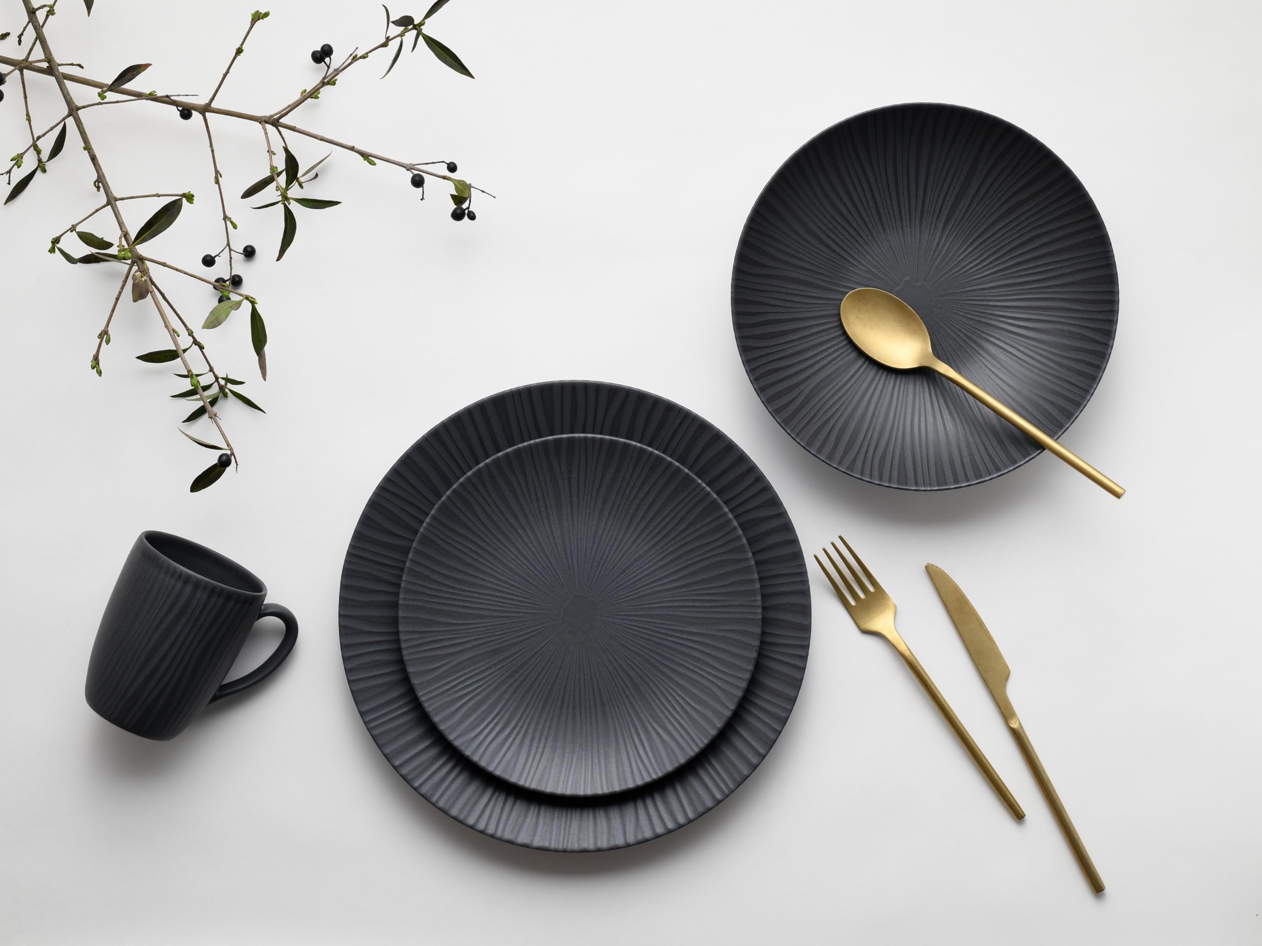 CreaTable, 24413, Serie Vesuvio Black, 24-teiliges Geschirrset für 6 Personen
