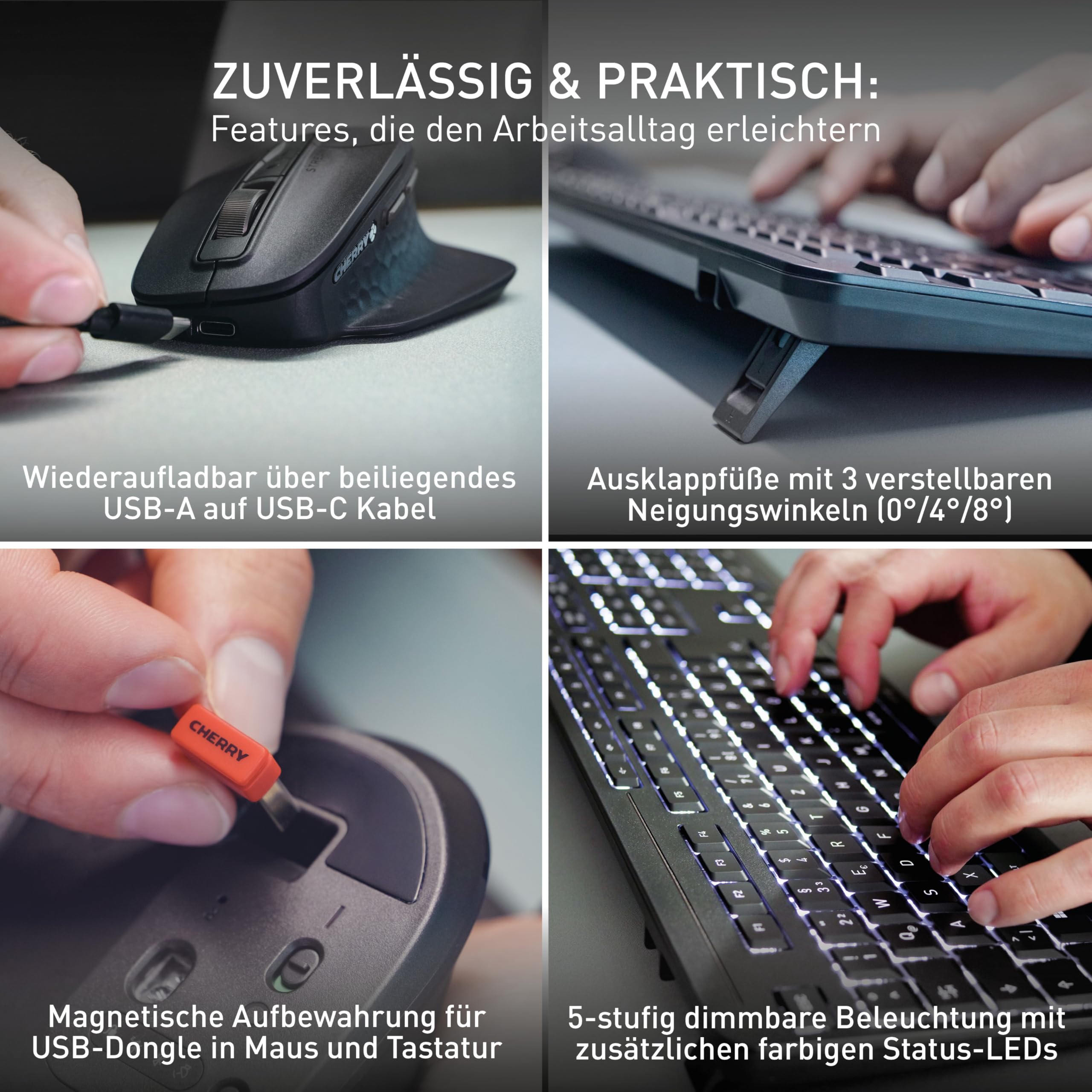 CHERRY Stream Desktop Ultimate, Kabelloses Multi-Device Tastatur-Maus-Set