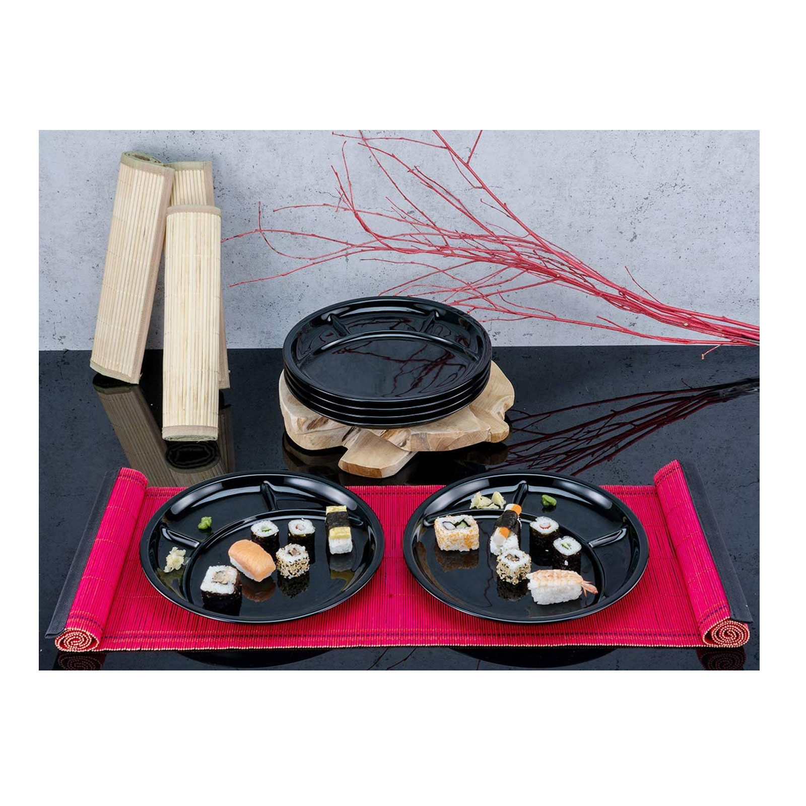 Creatable 22921 Fondue und Grill-Teller UNIVERSAL schwarz Geschirrset Fondueteller 4 tlg Porzellan