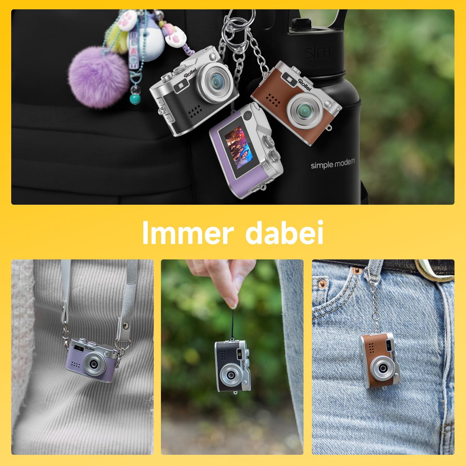 Rollei Digital Minikamera Vintage Lila, 1080P FHD Kleine Retro Digitalkamera