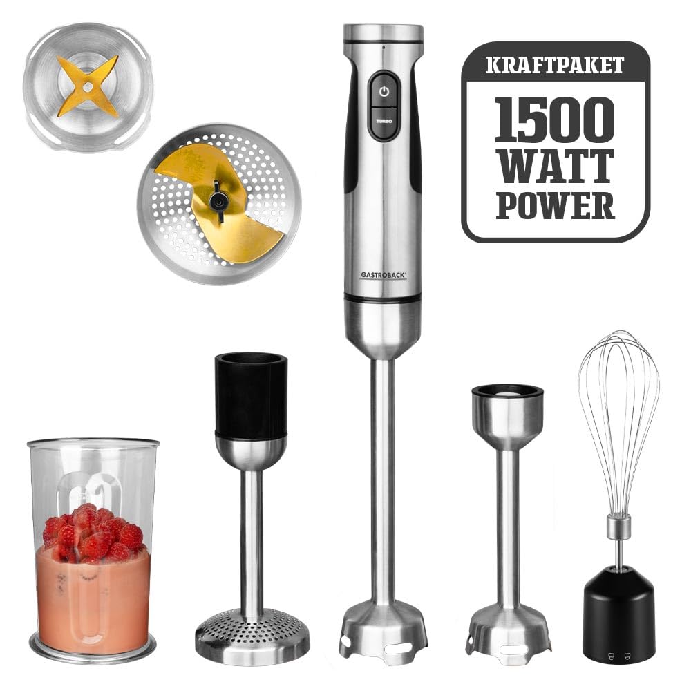 GASTROBACK Edelstahl Stabmixer 1500 Watt - Pürierstab mit 2 Mixaufsätzen