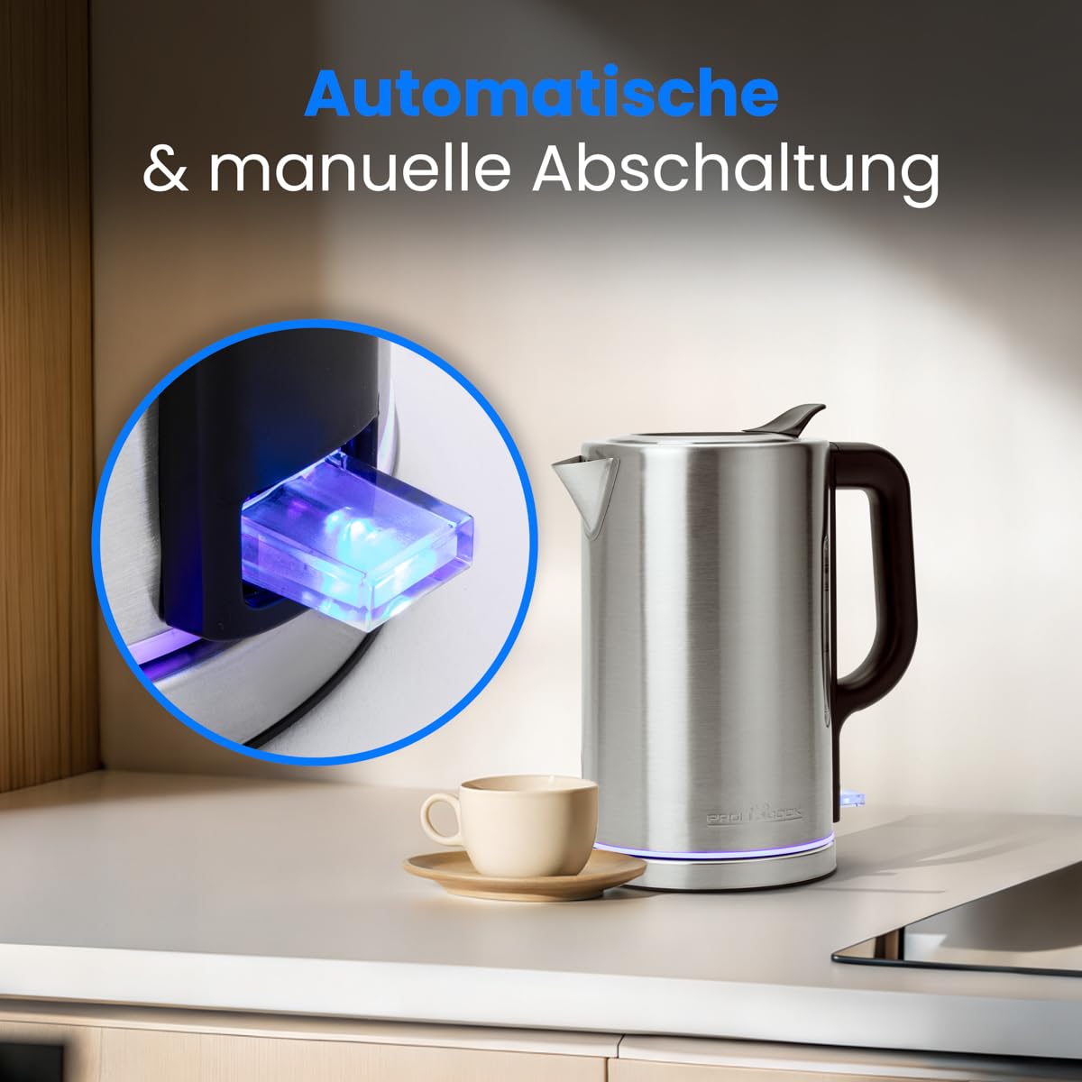 PROFICOOK PC-WKS 1321 Wasserkocher (1,7 Liter, 2200 W, Edelstahl, silber)