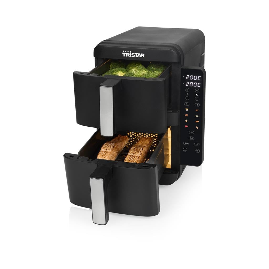 Tristar FR-907 Doppel-Heißluftfritteuse mit vertikaler Luft, 9 l, 2 Zonen, 2400 W