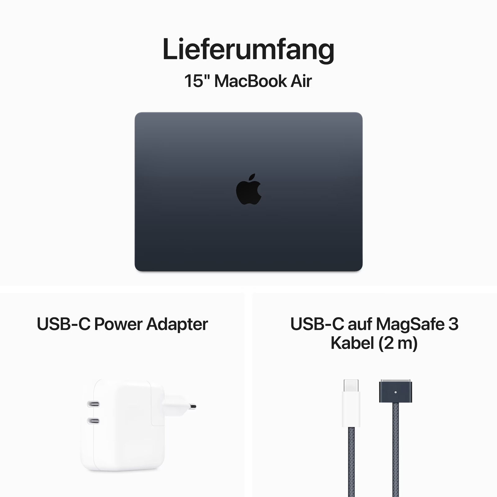 Apple MacBook Air 15 Zoll, Mitternacht, M3, 8-Core CPU, 10-Core GPU, 16 GB, 512 GB SSD