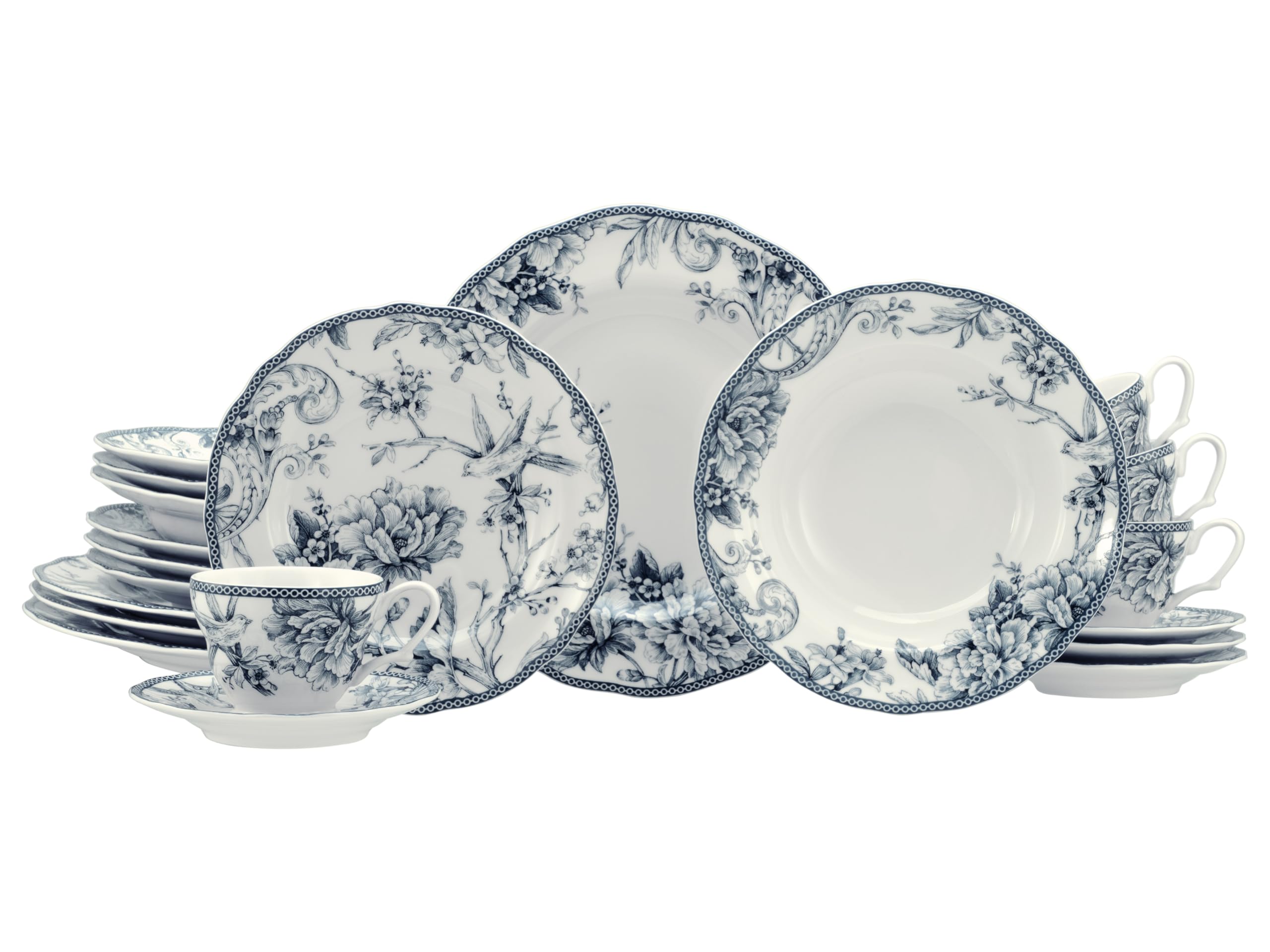 CreaTable, 24772, Serie Adelaide Blau, 20-teiliges Geschirrset für 4 Personen