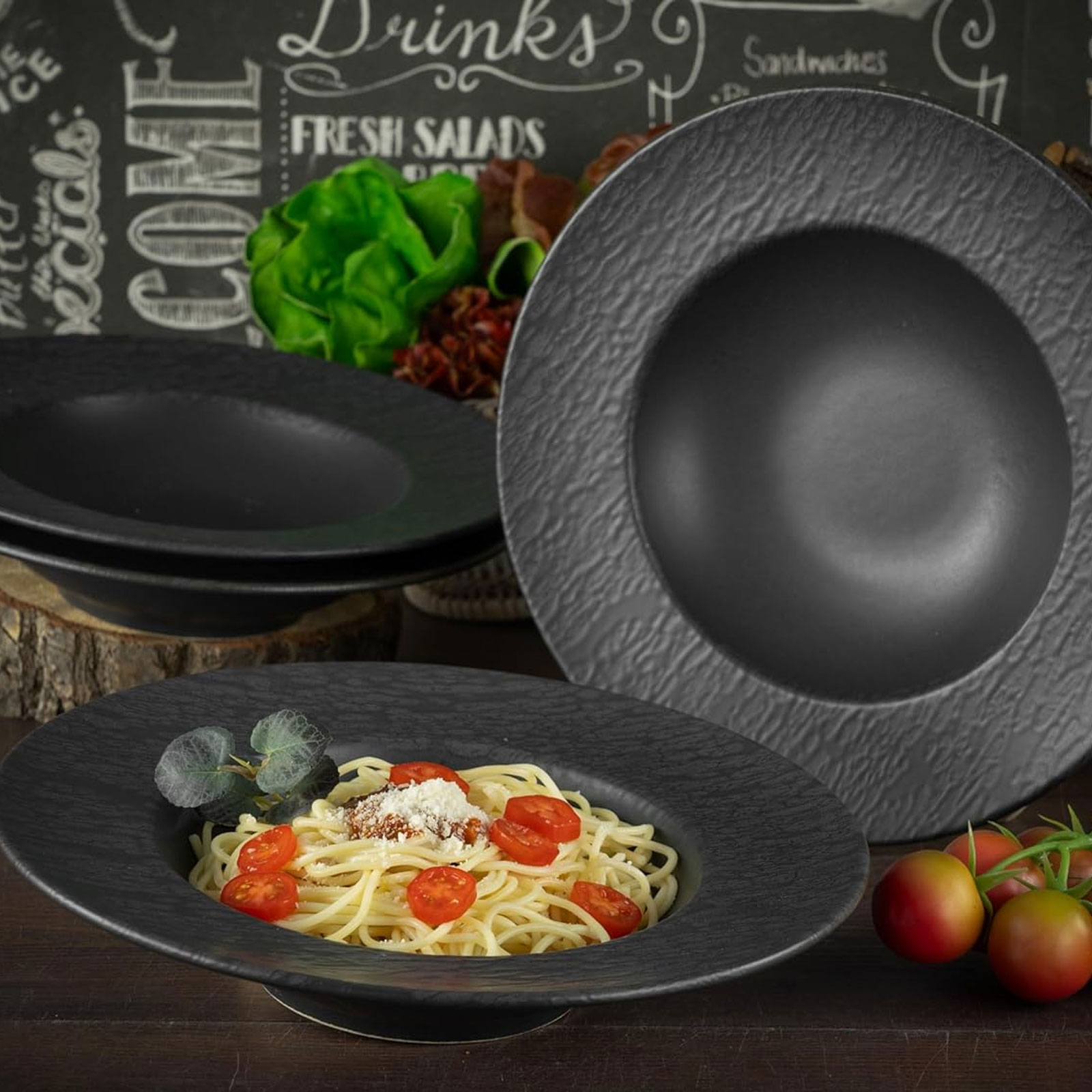 CreaTable, 21822, Serie Schiefer black, 4-teiliges Geschirrset, Teller Set aus Steinzeug