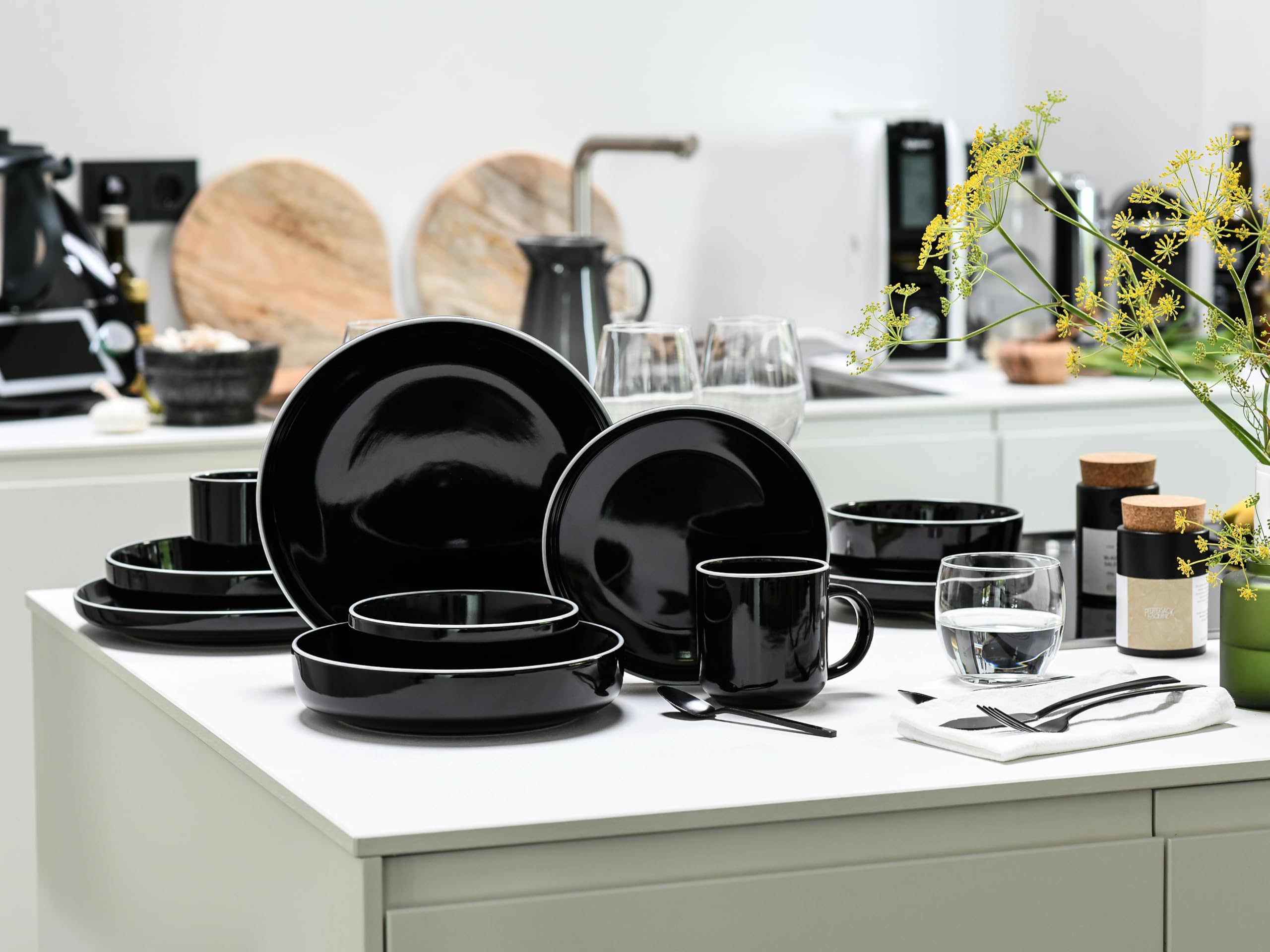 CreaTable 24802 Kombiservice Serie Nordic Gourmet Schwarz 10-tlg. 2 Personen