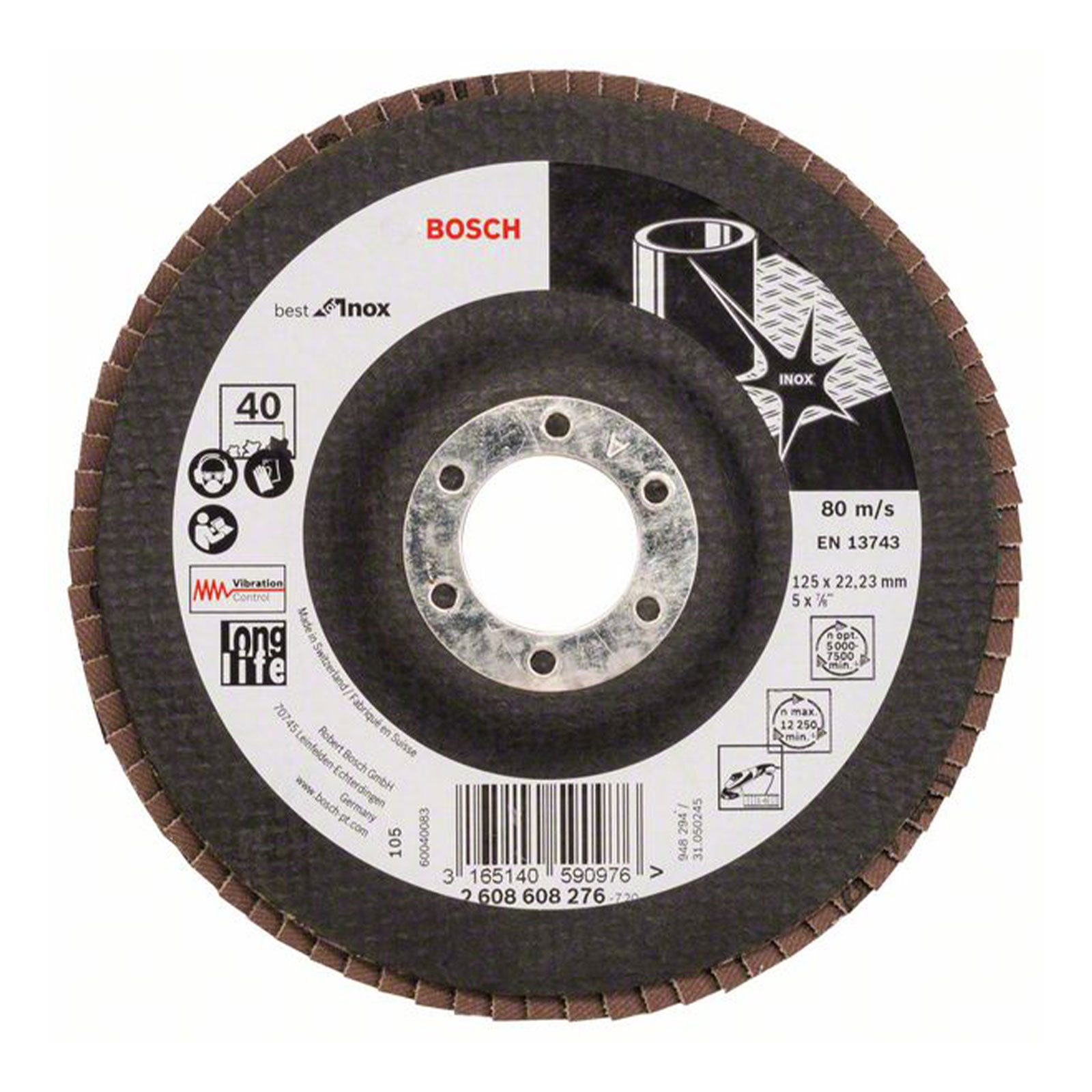 Bosch Professional Faecherschleifscheibe X581 Best for Inox, gerade, 125 mm, 40, Glasgewebe