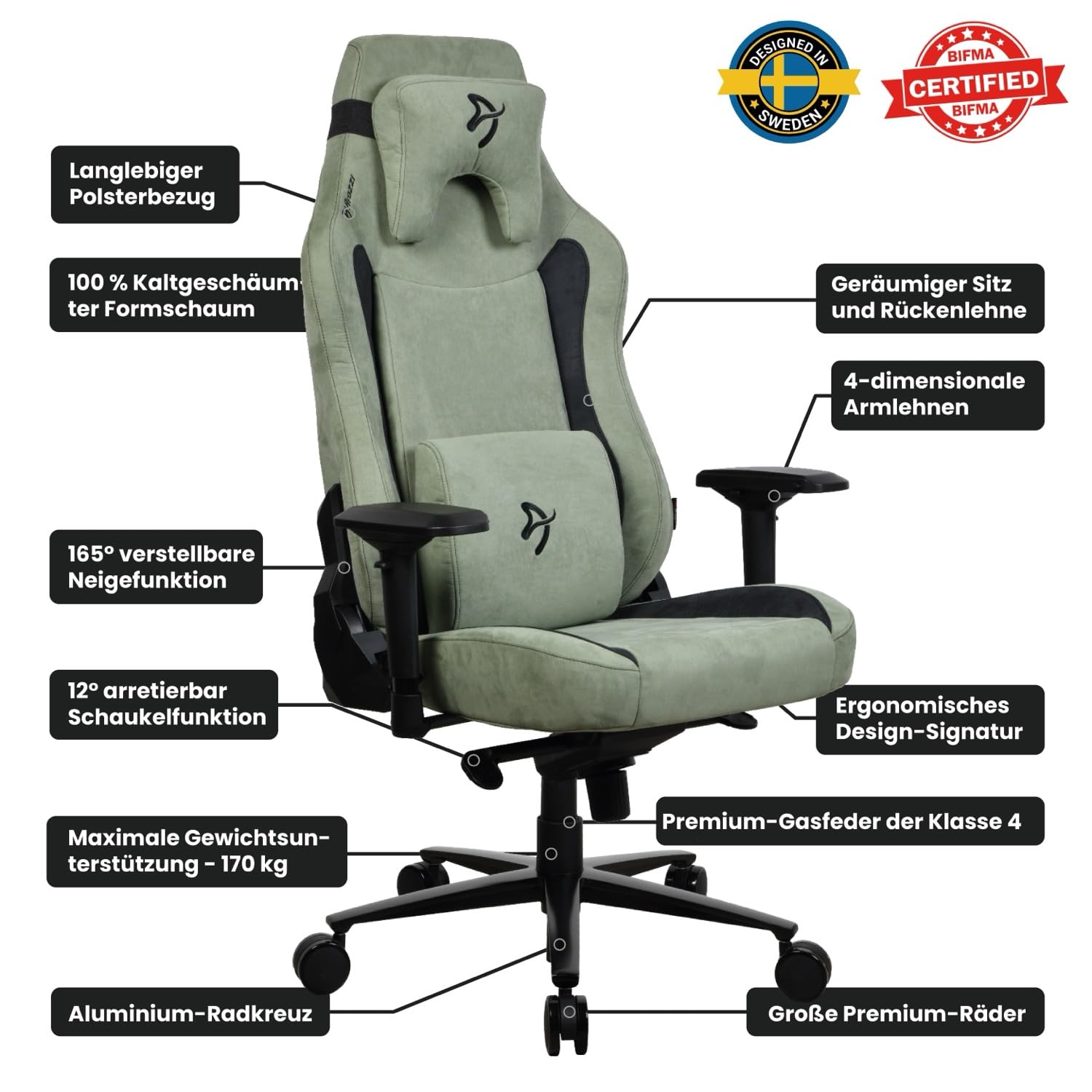 Arozzi Vernazza XL Supersoft Gaming-Stuhl, Forest Green