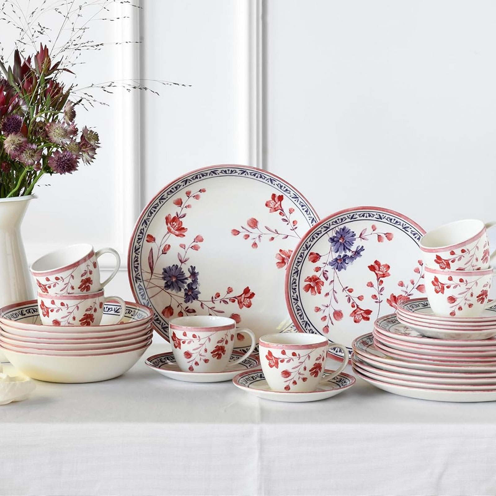 CreaTable, 24019, Serie Cottage, 30-teiliges Geschirrset, Kombiservice aus Steingut, spülmaschinen- und mikrowellengeeignet, Qualitätsproduktion