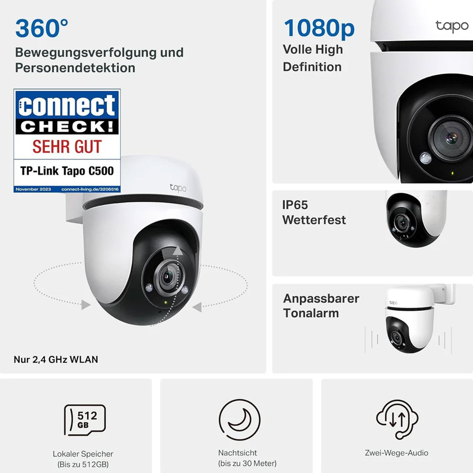 Tapo C500 2MP, 360° Außenkamera/Innenkamera, Weiß