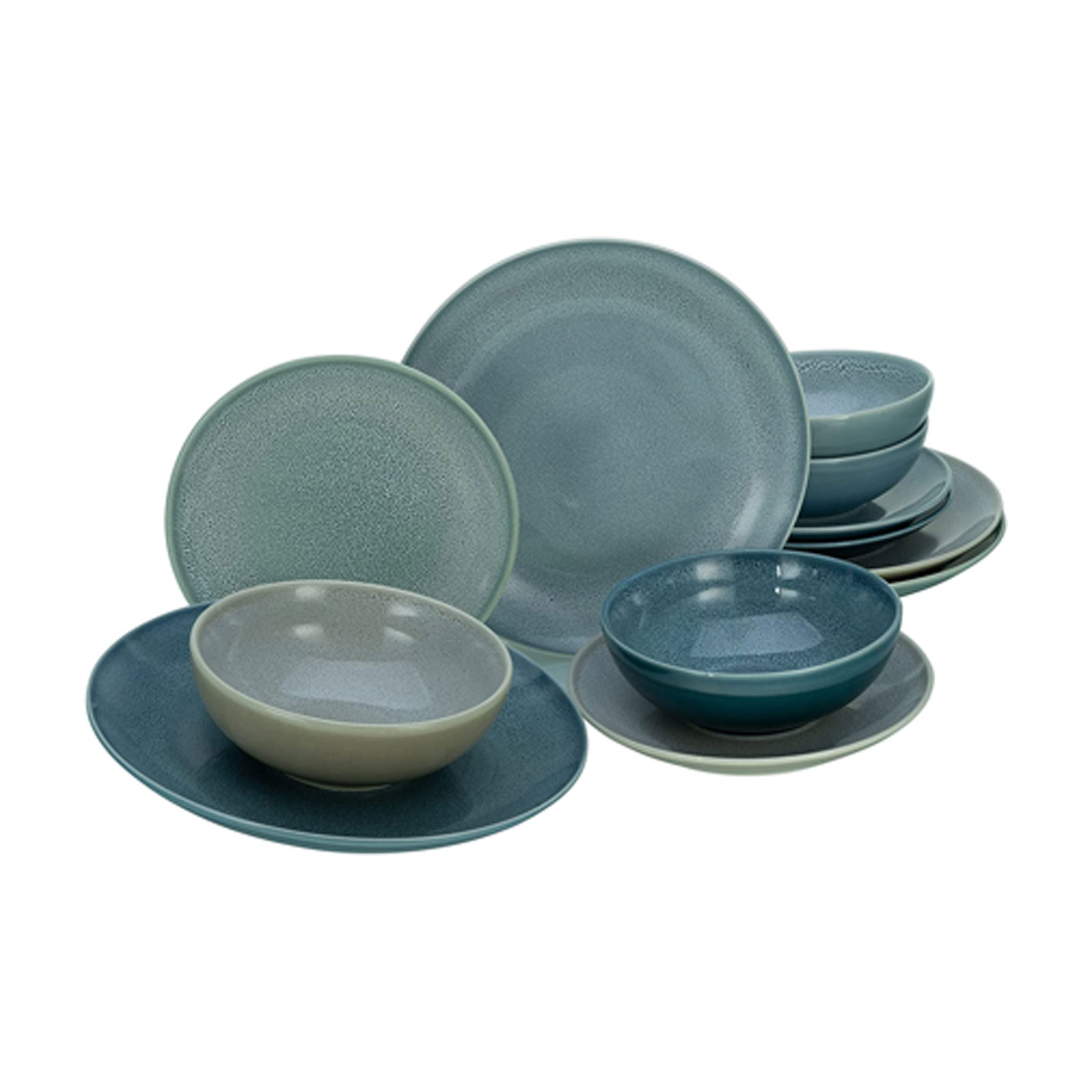CreaTable, 23845, Serie Reactive AQUA, Geschirrset, Teller Set 12 teilig