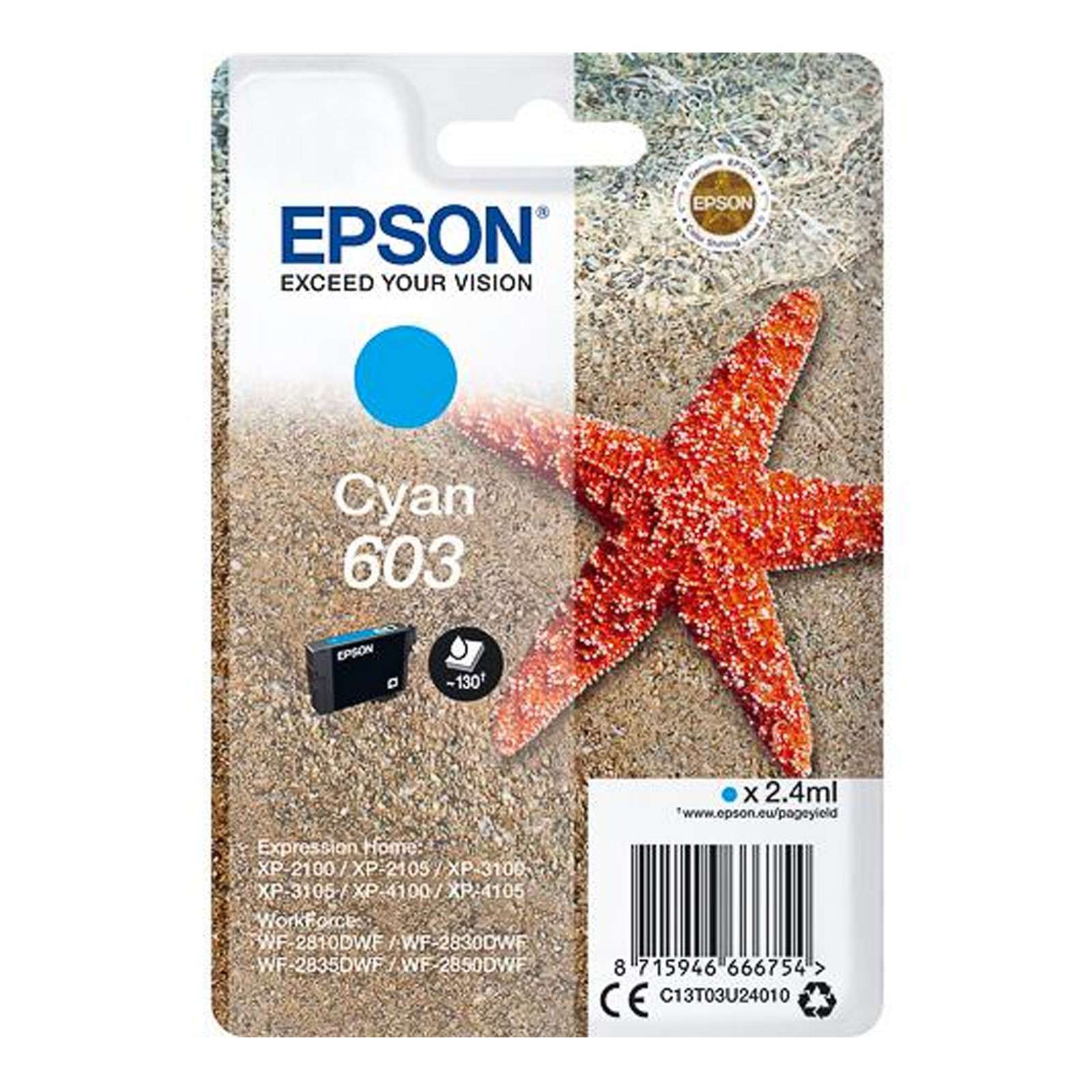 Epson C13T03U24010 Singlepack 603 Original Tinte "Seestern" Cyan