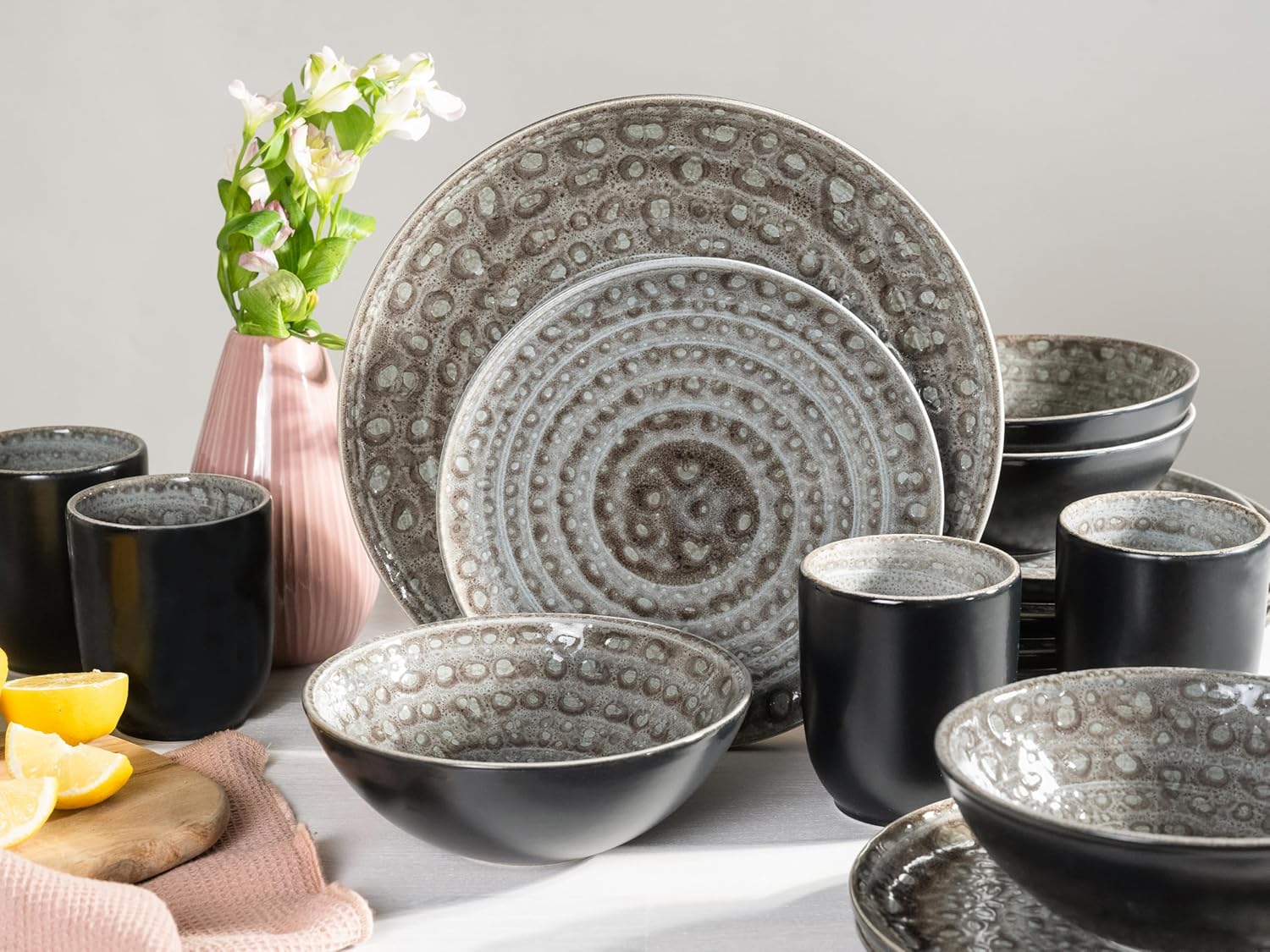 Creatable, 23291, Serie Villa Romana, Stein, Geschirrset, Kombiservice 16 teilig, Steingut
