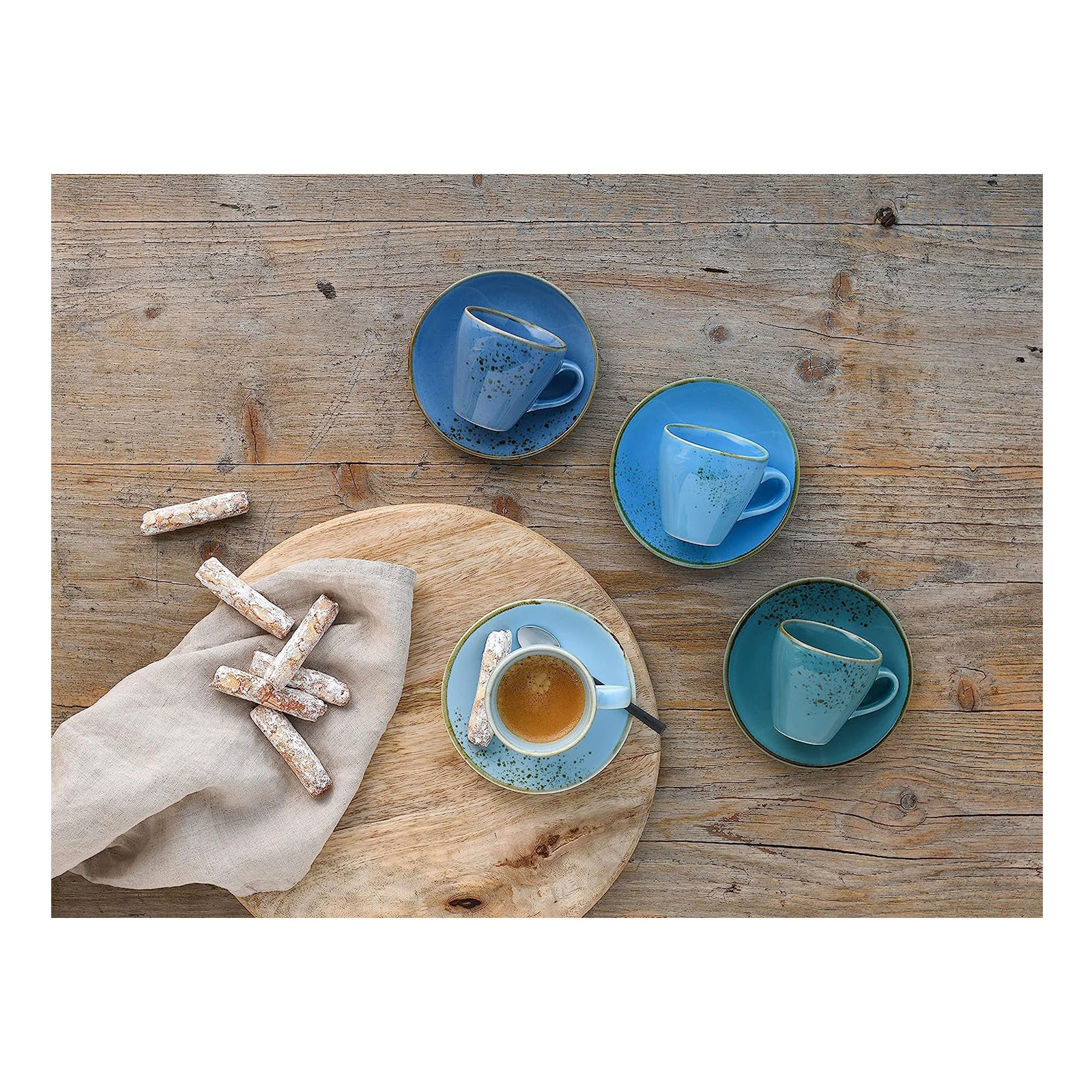 CreaTable, 23698, Serie Nature Collection AQUA Bistrotassen, Espresso Set 8 teilig, Steinzeug