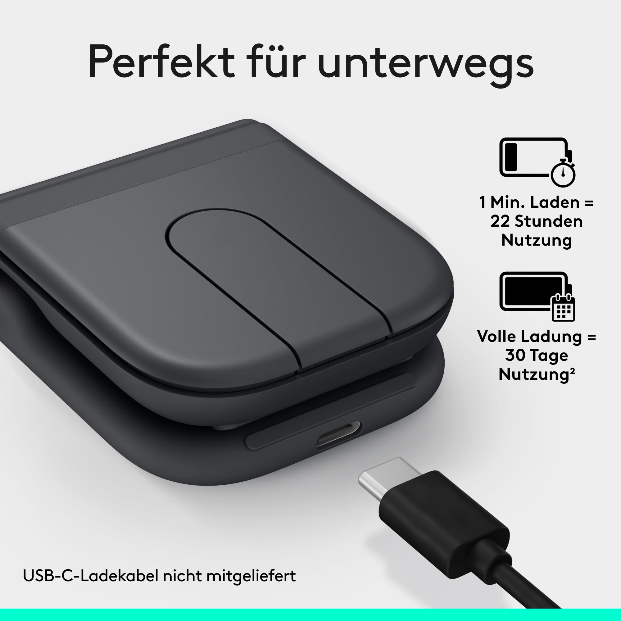 Logitech Mobi Fold, Graphite Maus (Bluetooth, Kabellos)