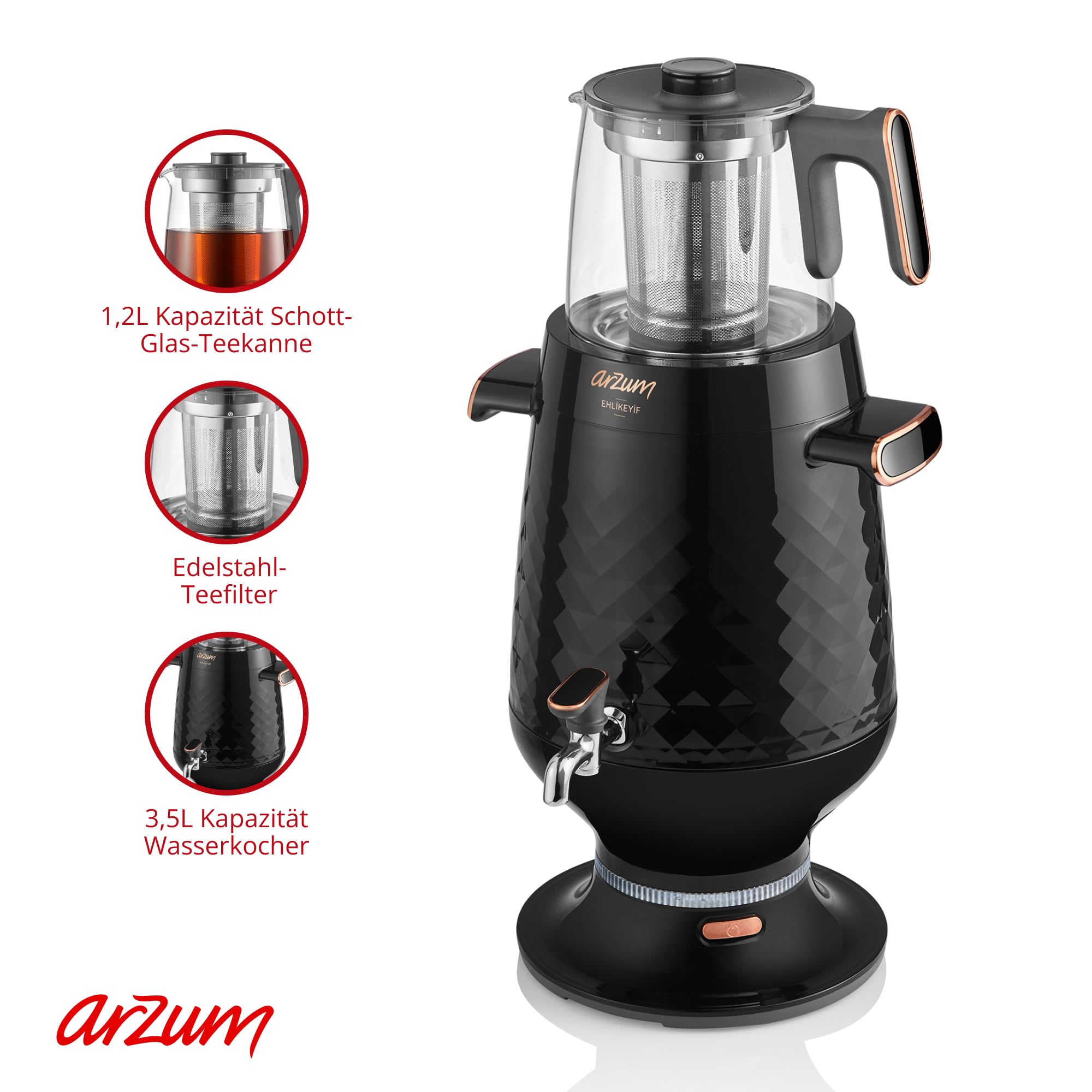 Arzum AR3083B Samovar Teekocher
