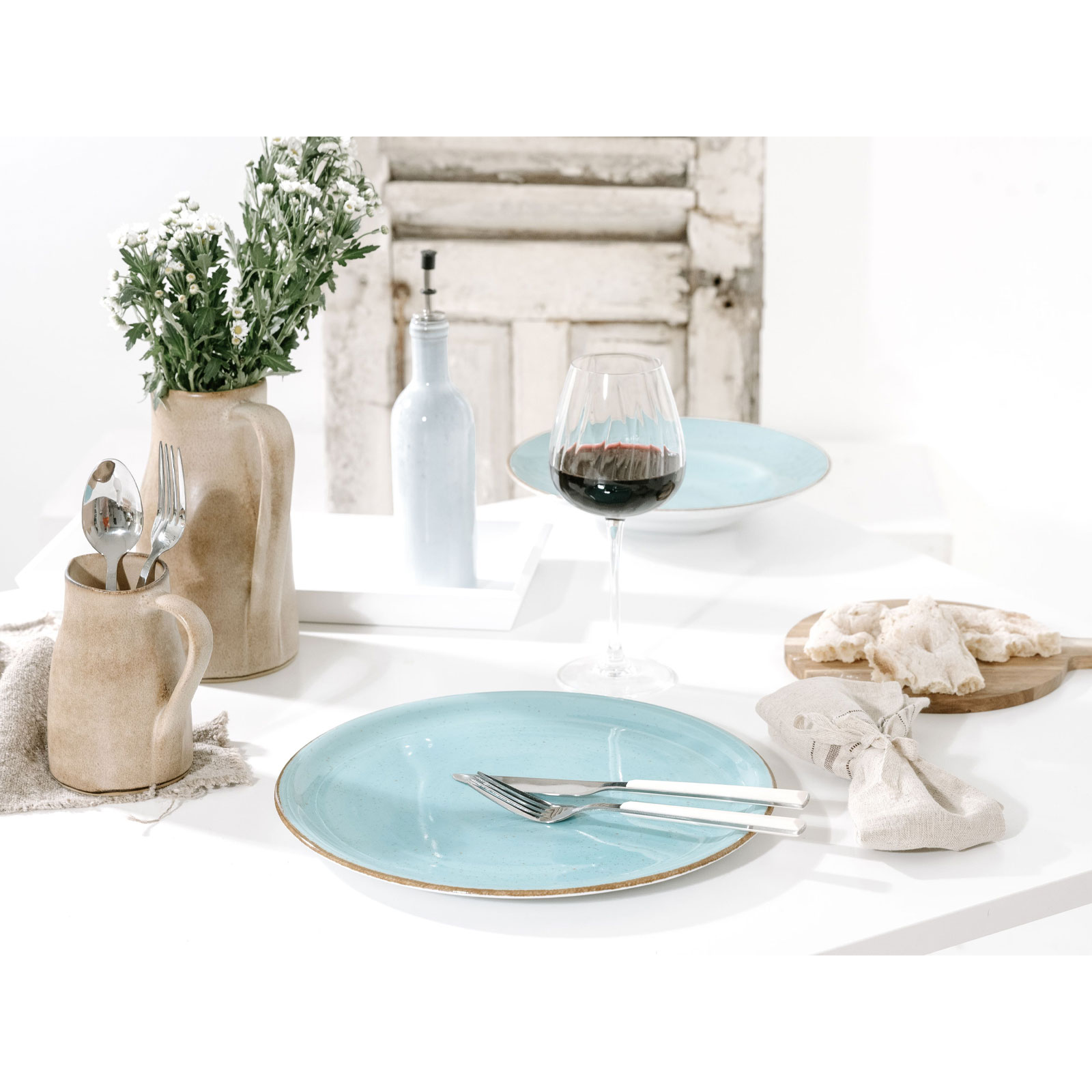 CreaTable, 34045, Serie Vintage Nature Aqua, 4-teiliges Geschirrset, Pizzateller aus Porzellan, spülmaschinen- und mikrowellengeeignet, Made in Europe