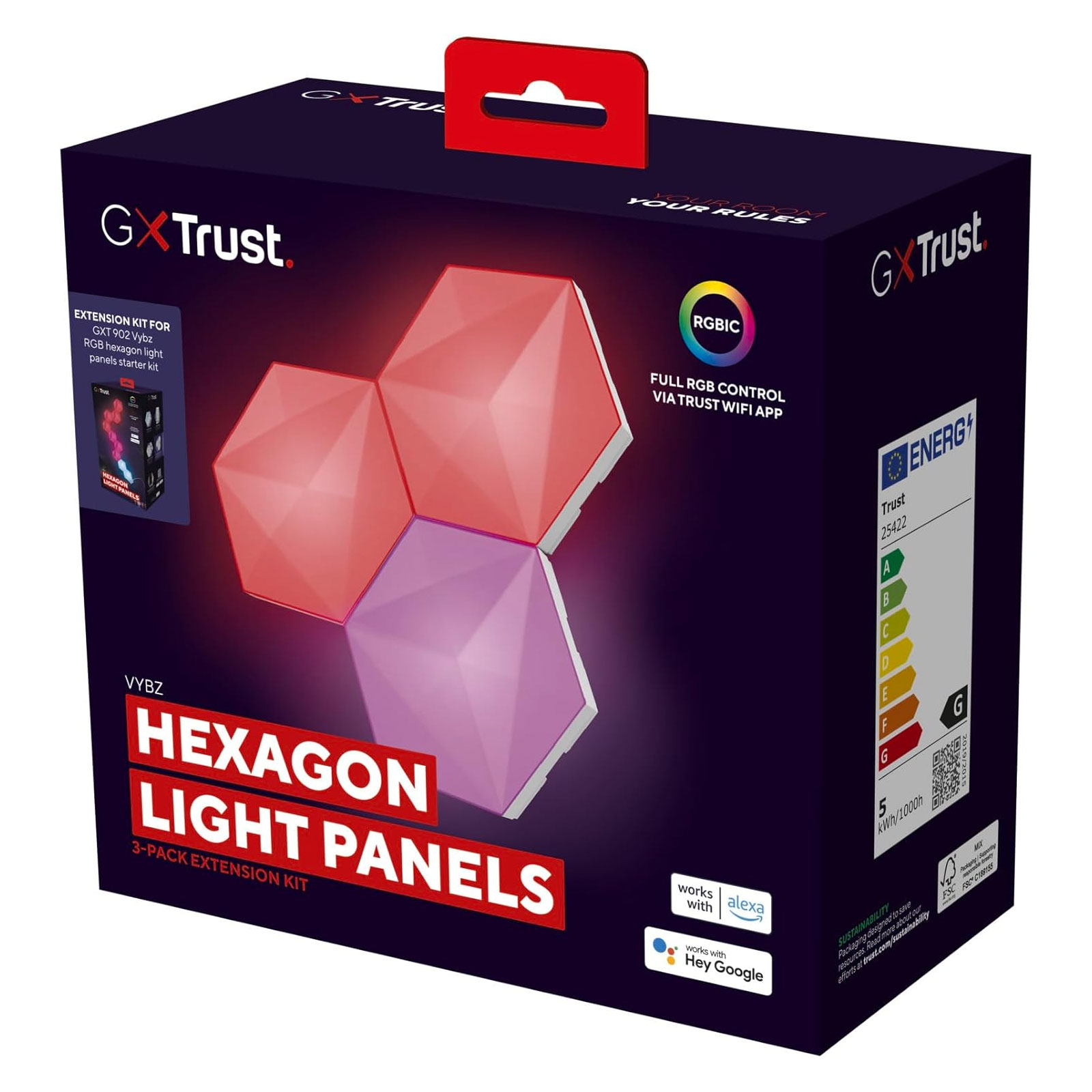 Trust XT 903 VYBZ 3er-Set-Erweiterung für sechseckige RGB-Lichtpaneele