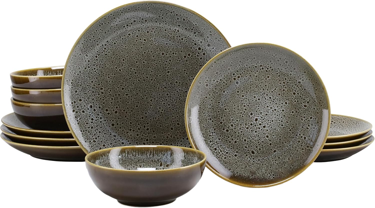 CREATABLE 23678, Serie Reactive Nostalgic (Grau / Cognac), Geschirrset, Teller Set 12 teilig