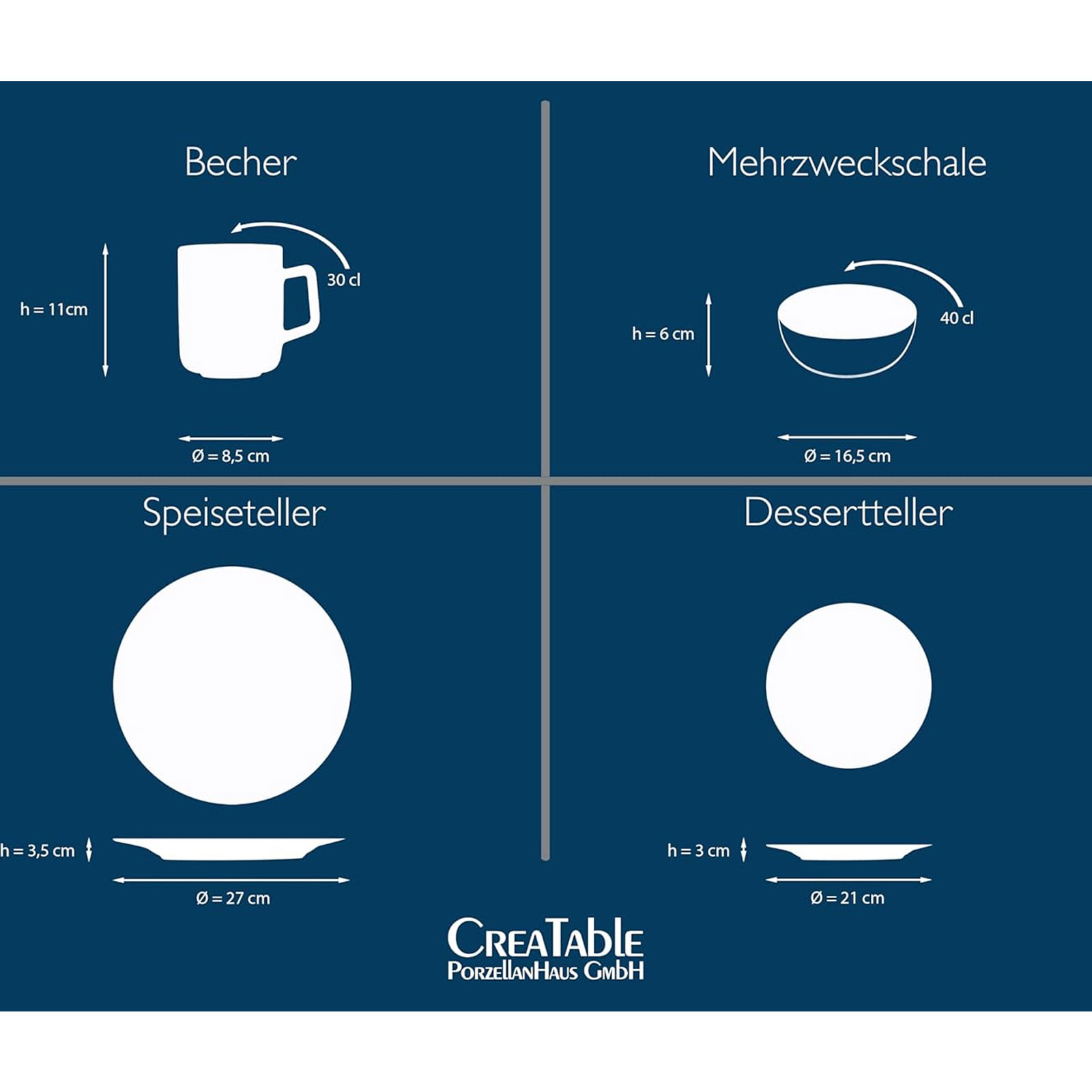 CreaTable, 20157, Serie Nature Collection AQUA, Geschirrset Kombiservice 16 teilig