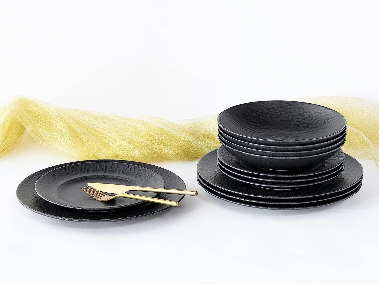 CreaTable, 33320, Serie Rondo SCHIEFER black, Geschirrset, Teller Set 12 teilig