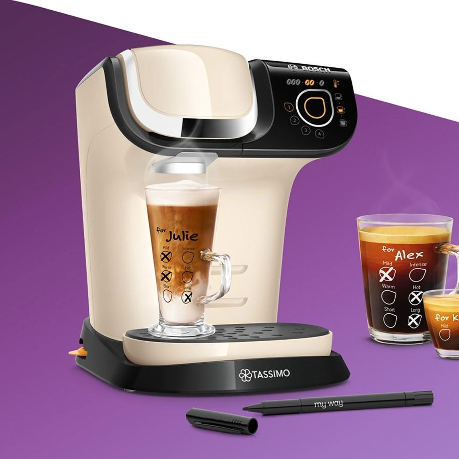 Bosch TAS6502 Tassimo Kapselmaschine + Jacobs Kaffeekapseln Latte Macchiato Vanille