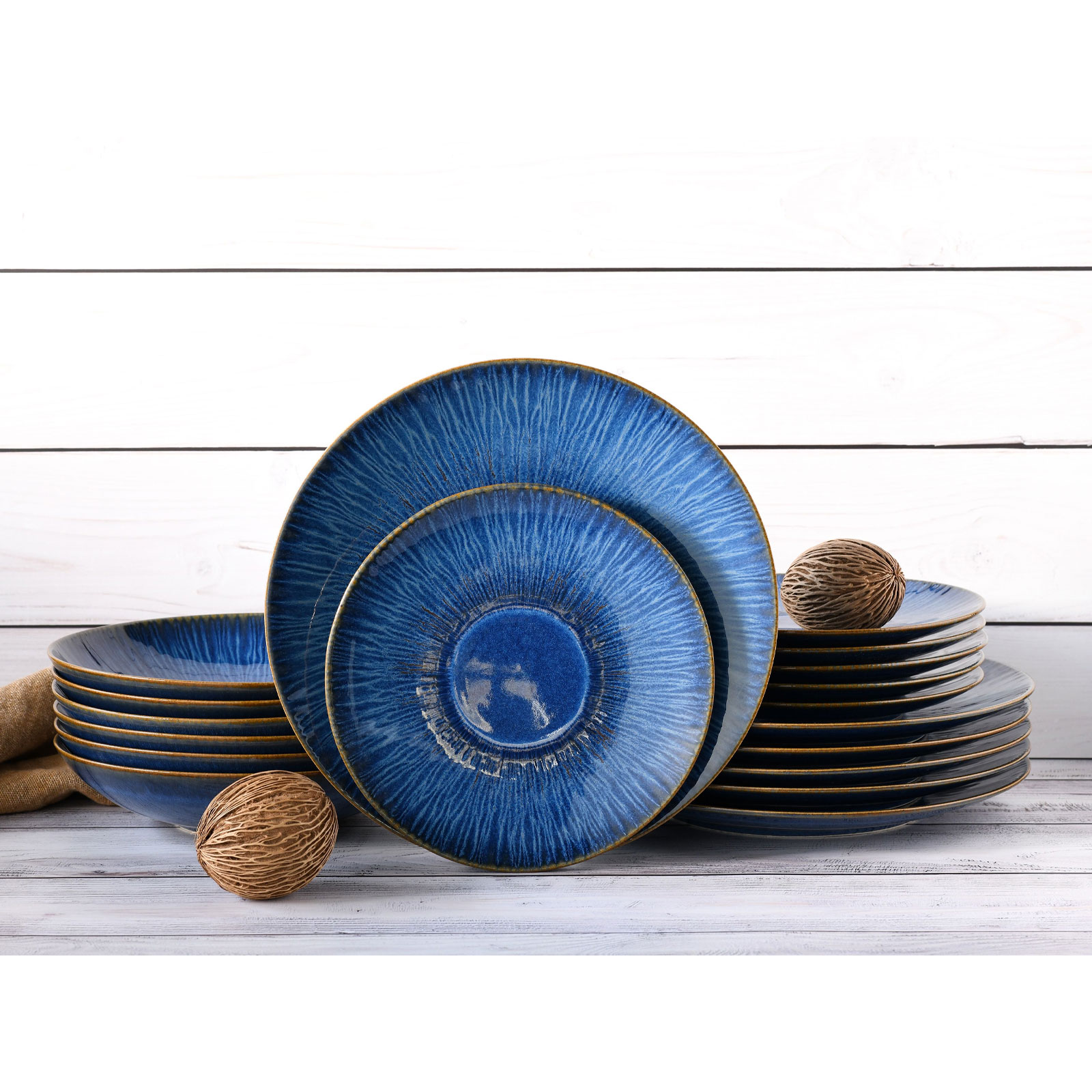 CreaTable, 10591, Serie Sea Breeze Blue, Geschirrset, Teller Set 18 teilig