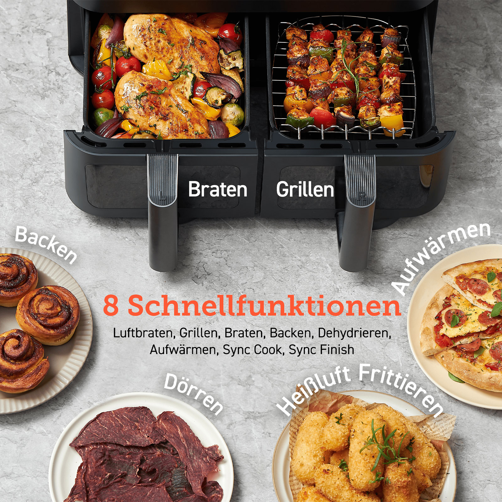Cosori CAF-R901-AEU Doppel-Heißluftfritteuse Cosori CAF-R901-AEU Doppel-Heißluftfritteuse