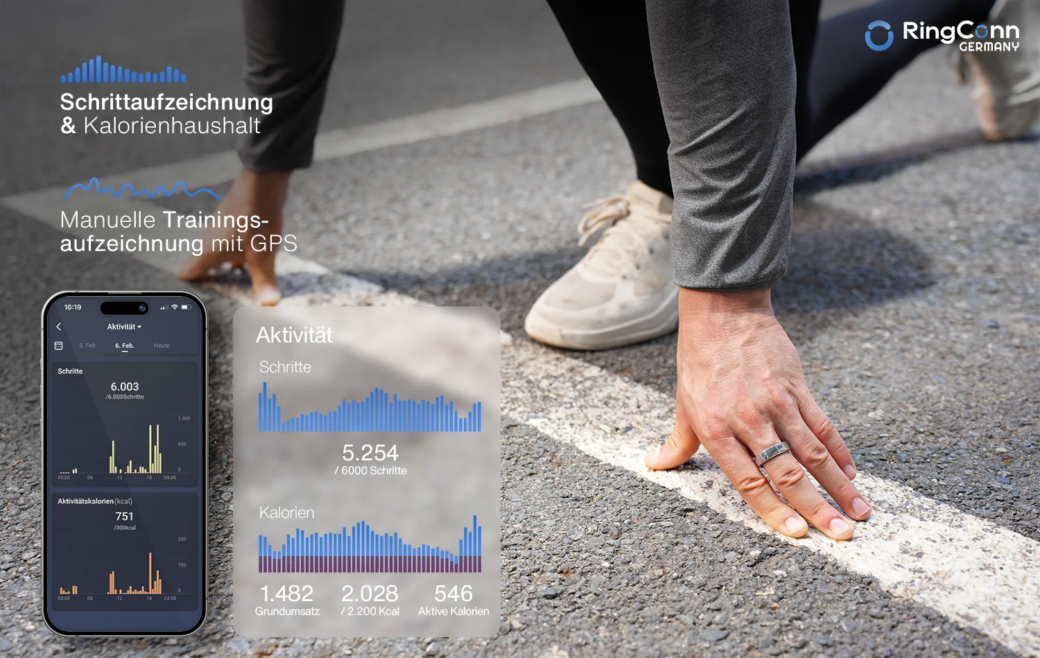 RingConn Smart Ring GEN 2, Royal Gold, Gr. 10 Smartring