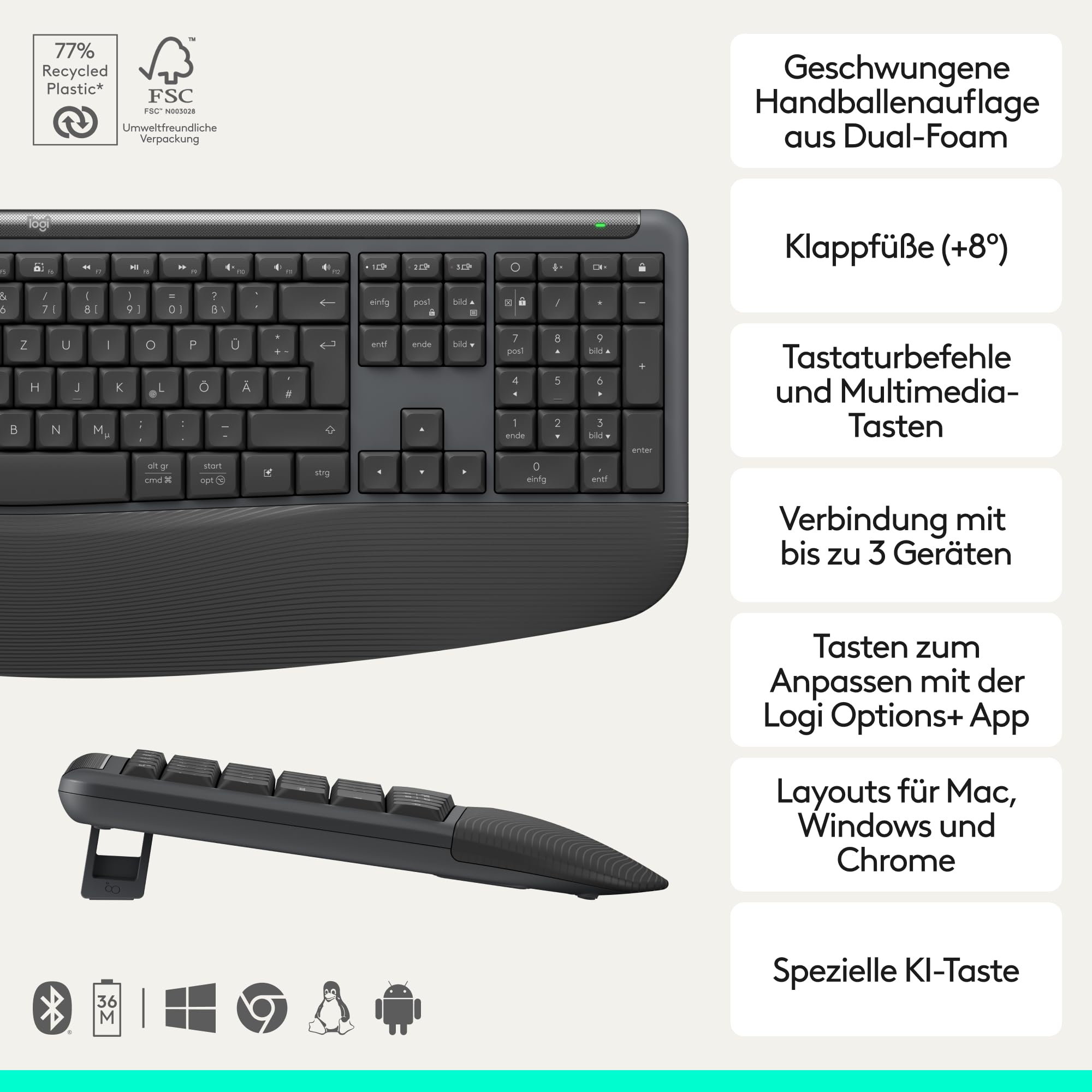Logitech Signature Comfort Plus Combo MK880, kabelloses Tastatur-Maus-Set