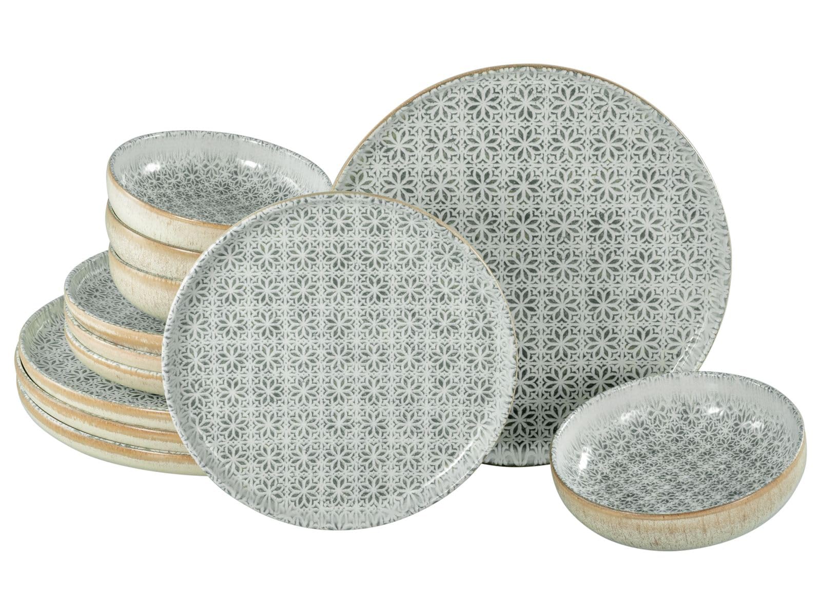 CreaTable, 24087, Serie Uno Emiliana Grau, 12-tlg Geschirrset für 4 Personen