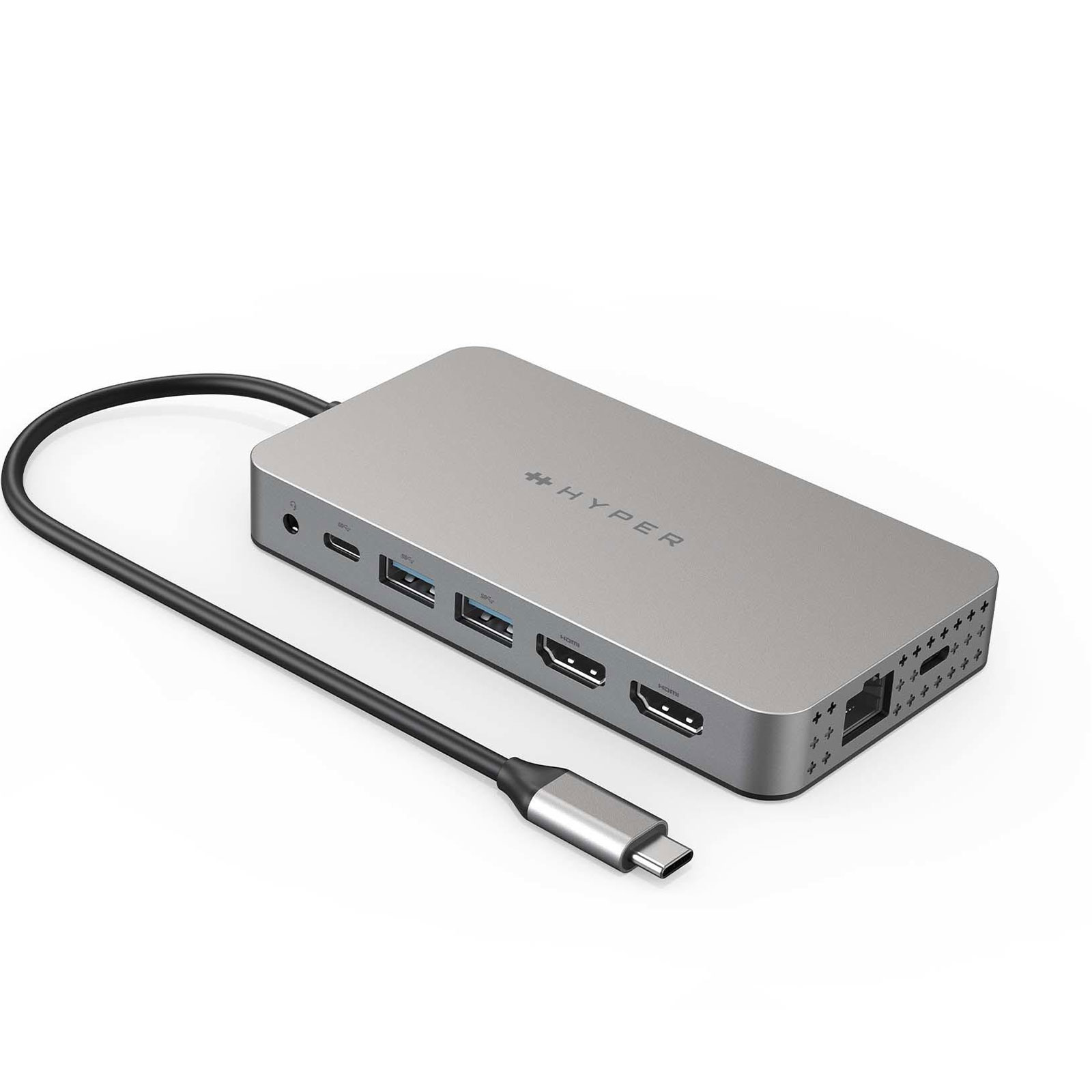 Hyper HyperDrive Duel HDMI 10-in1 Travel Dock für M1 MacBook silber (3.5mm, HDMI, RJ-45, USB 3.2 Gen 1 (3.1 Gen 1) Type-A, USB 3.2 Gen 1 (3.1 Gen 1) Type-C)