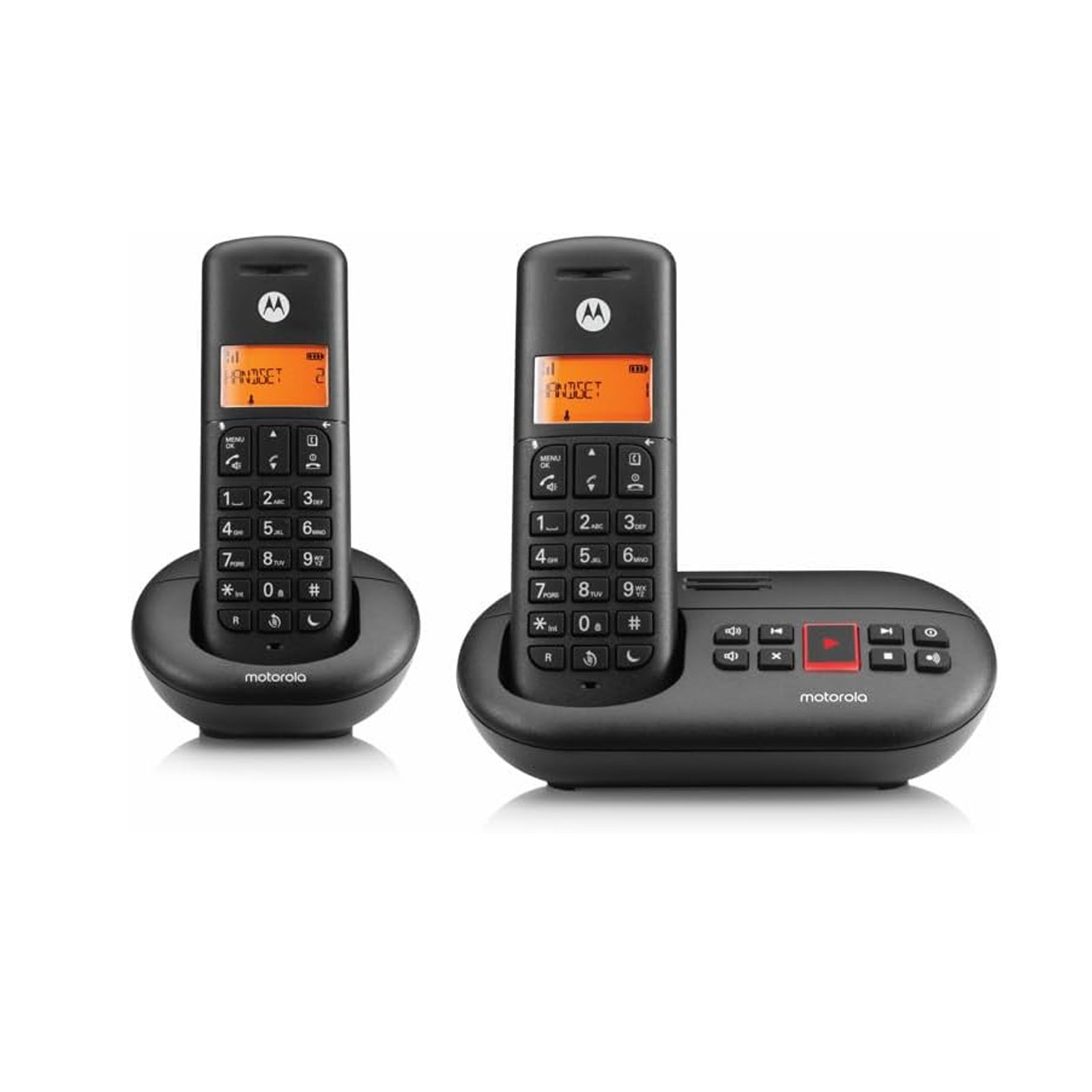 Motorola E212 Duo Schwarz Schnurloses Telefon (Seniorentelefon, Große Tasten, Basisstation, 2 Mobilteile, mit Anrufbeantworter, DECT)