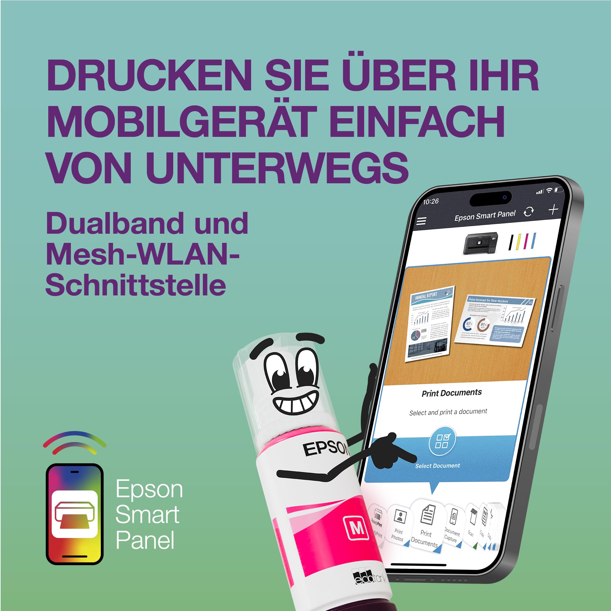 Epson EcoTank ET-3950 / ET-3956 A4-Multifunktionsdrucker mit Wi-Fi & AirPrint Tintentank