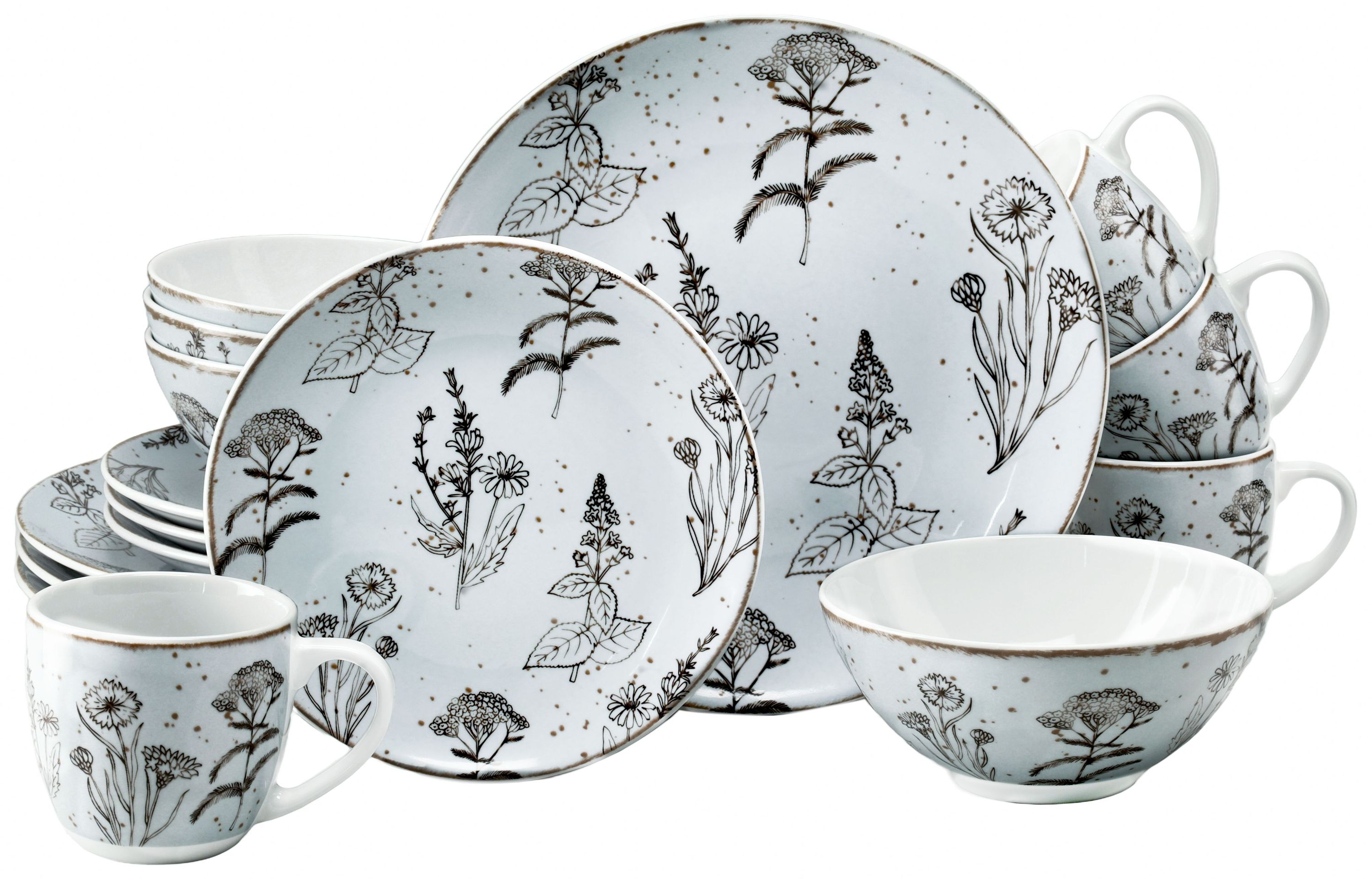 CreaTable, 22507, Serie Vintage FLOWERS, Geschirrset, Kombiservice 16 teilig