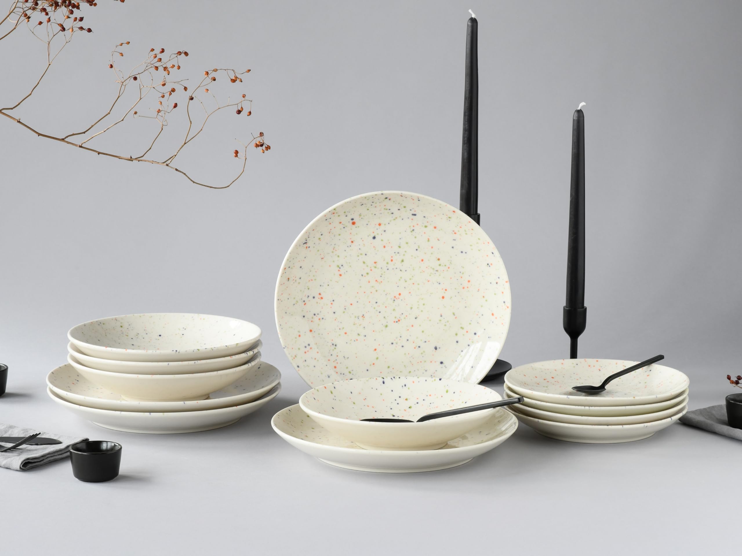 CreaTable, 24264, Serie Confetti Weiss, 12-teiliges Geschirrset für 4 Personen